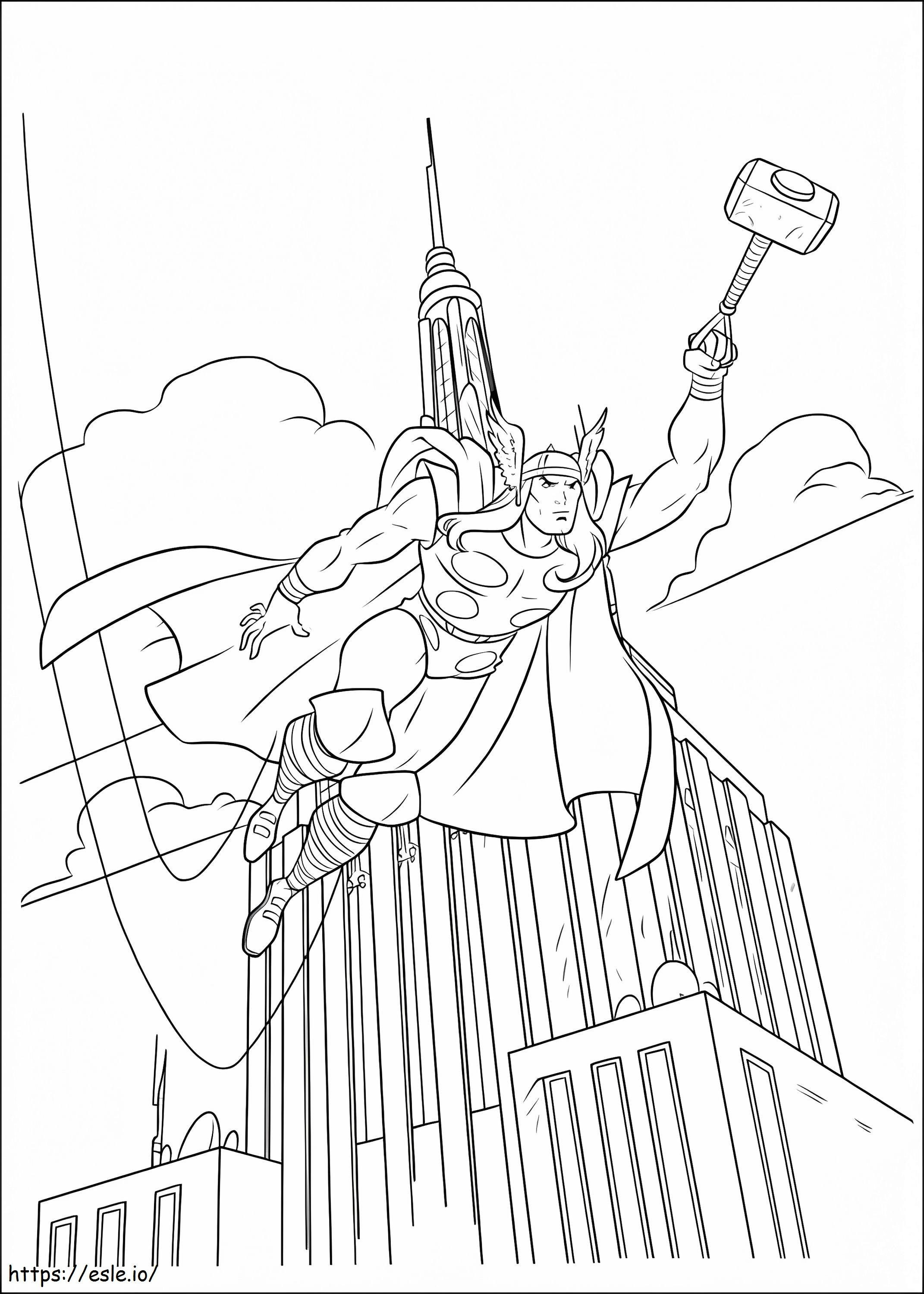 Thor en la ciudad para colorear