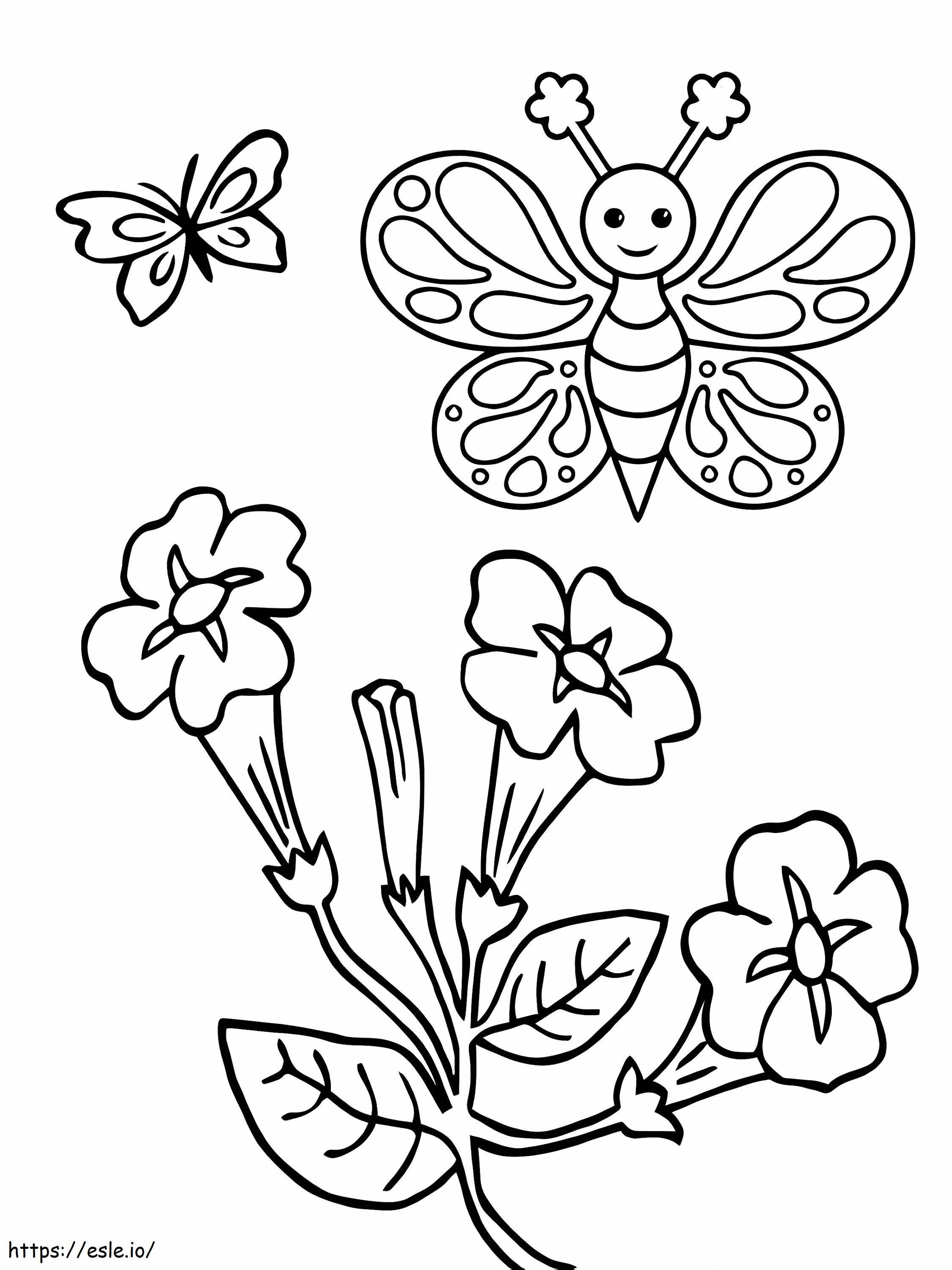 Cute Butterfly And Daffodils coloring page