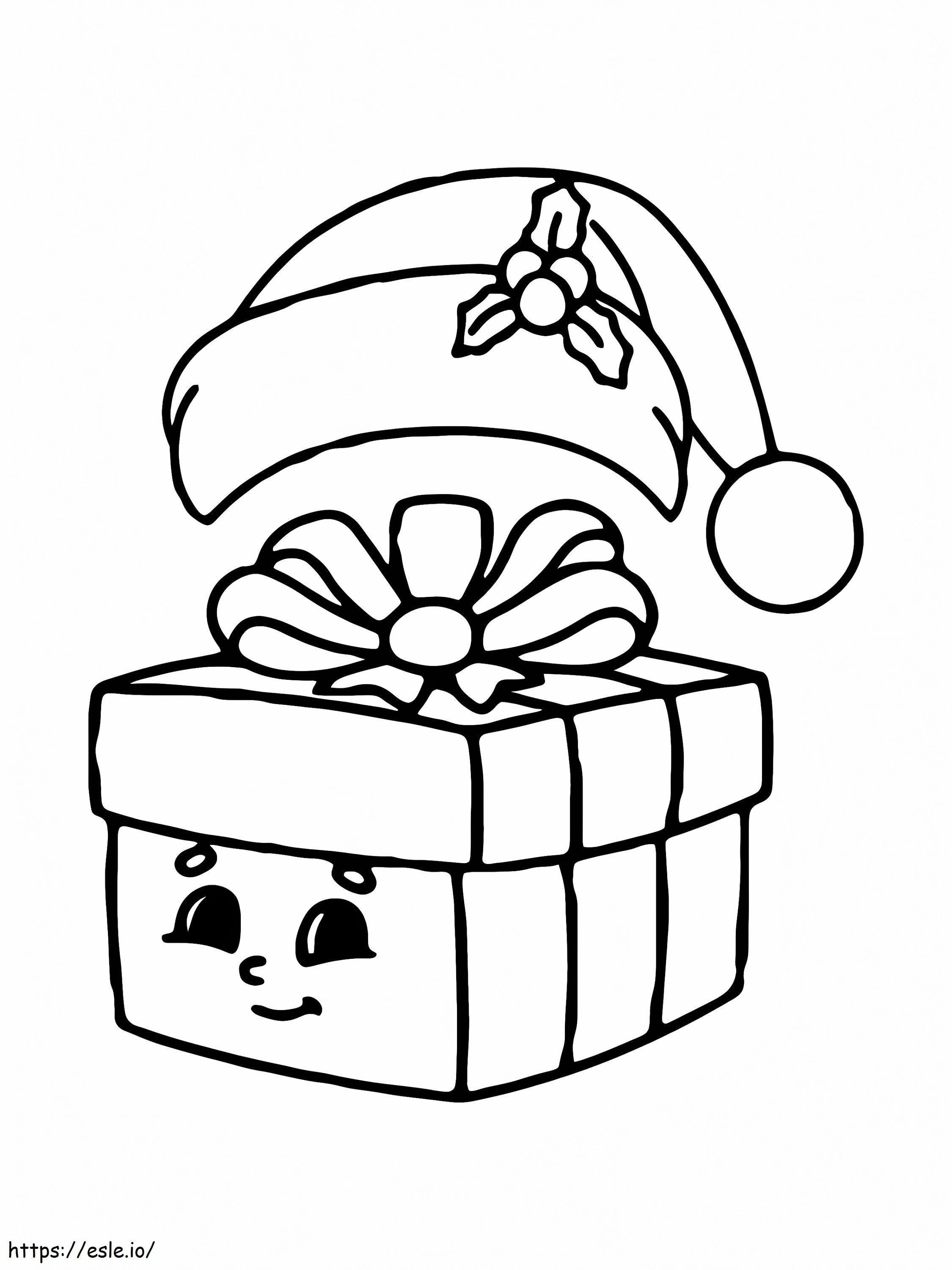 Christmas Present And Santa Hat coloring page