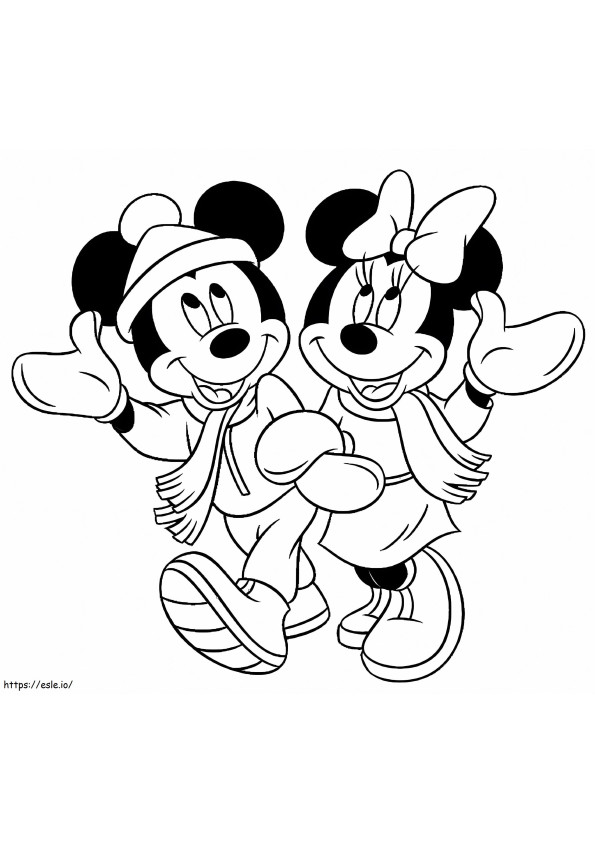 Coloriage Minnie et Mickey Mouse marchant à imprimer dessin