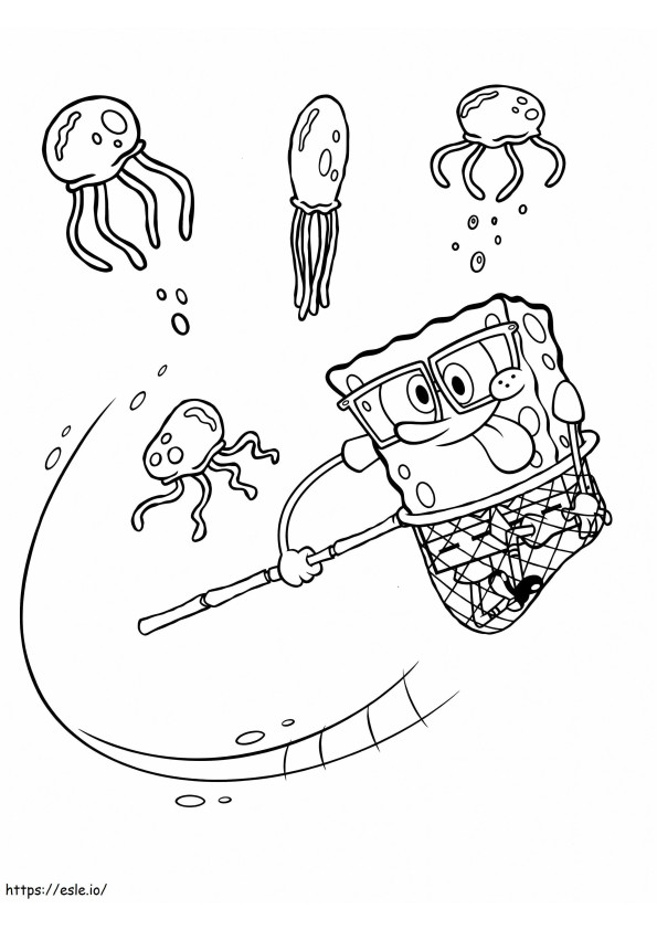 Coloriage Bob l'éponge attrape des méduses à imprimer dessin