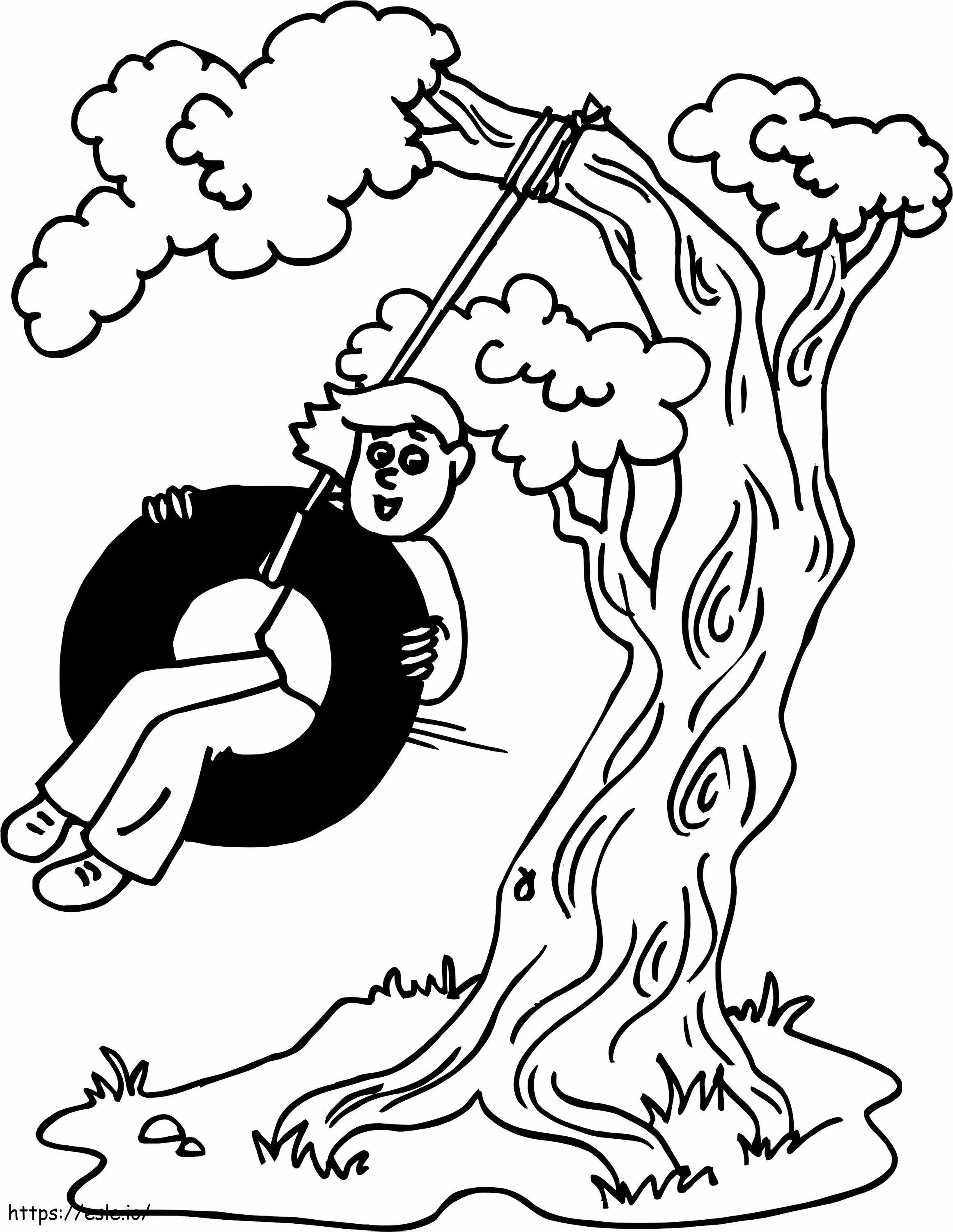 Girl On Tire Swing coloring page