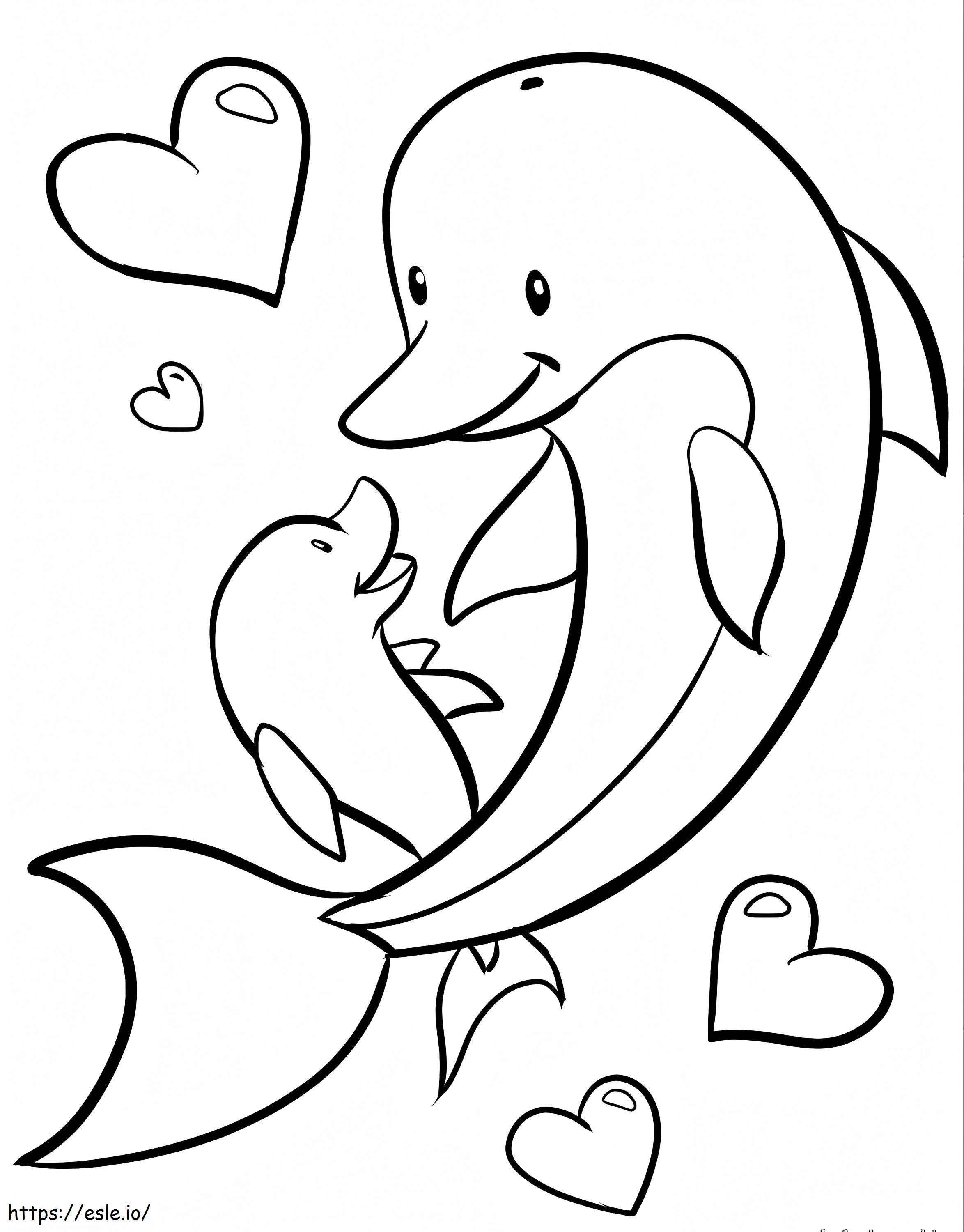 イルカのお母さんと赤ちゃん ぬりえ - 塗り絵