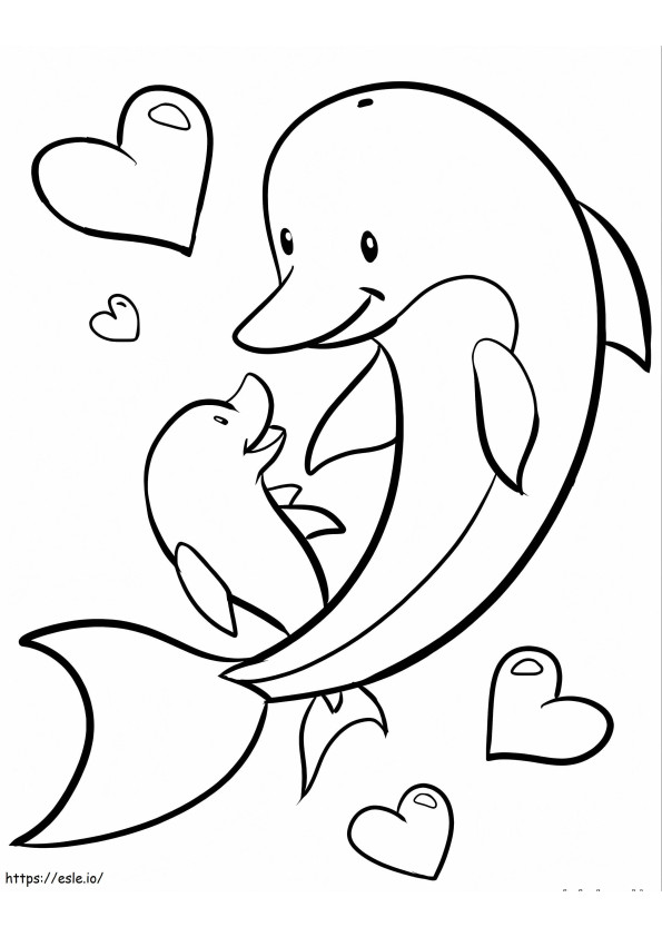 イルカのお母さんと赤ちゃん ぬりえ - 塗り絵
