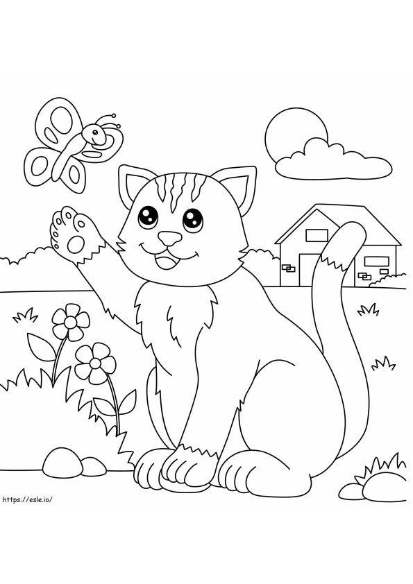 Cat With Butterfly coloring page
