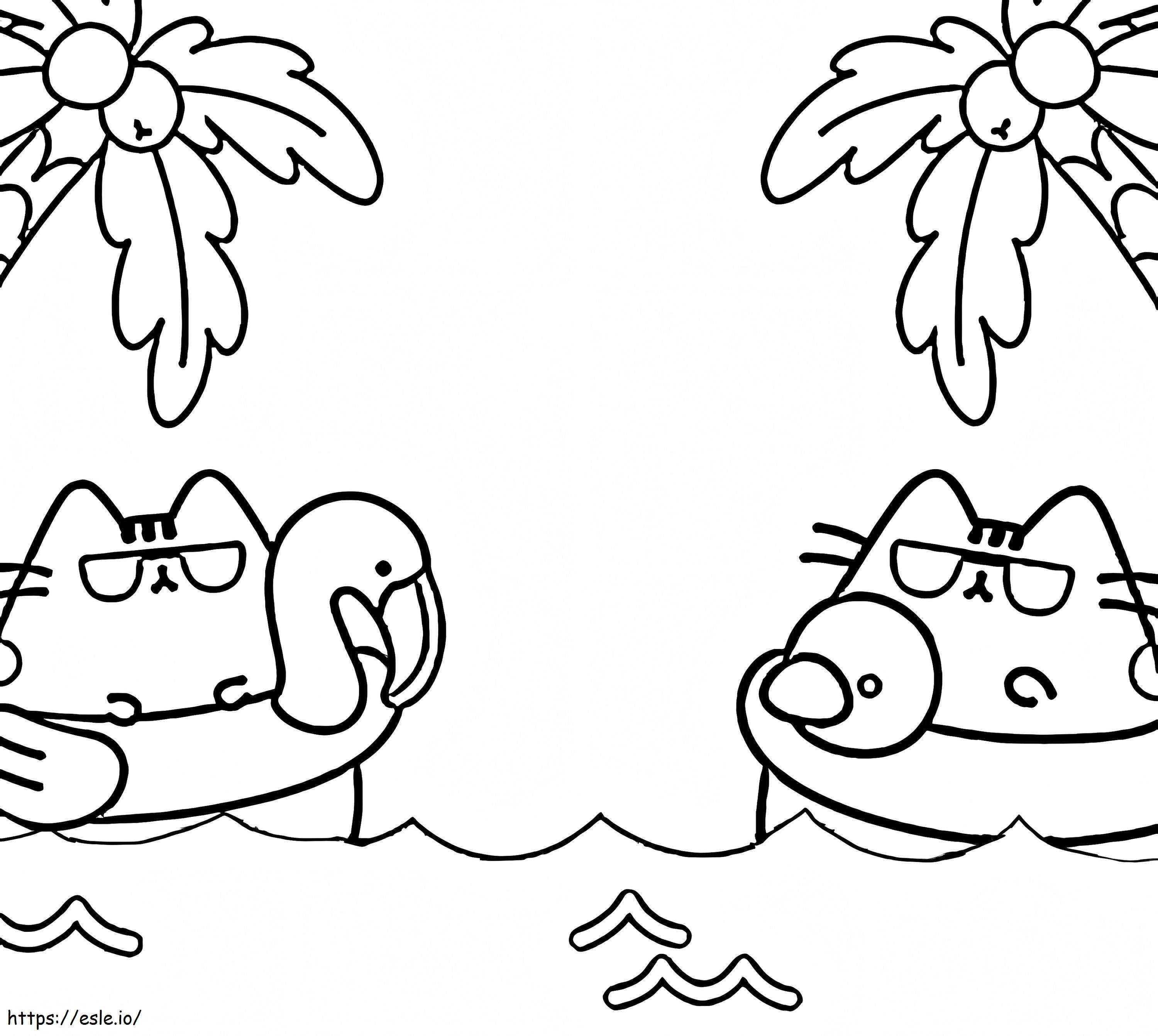 Pusheen Cats Swimming coloring page