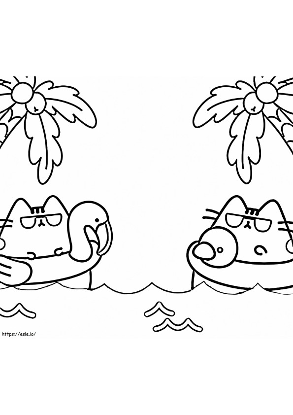 Gatos Pusheen nadando para colorir