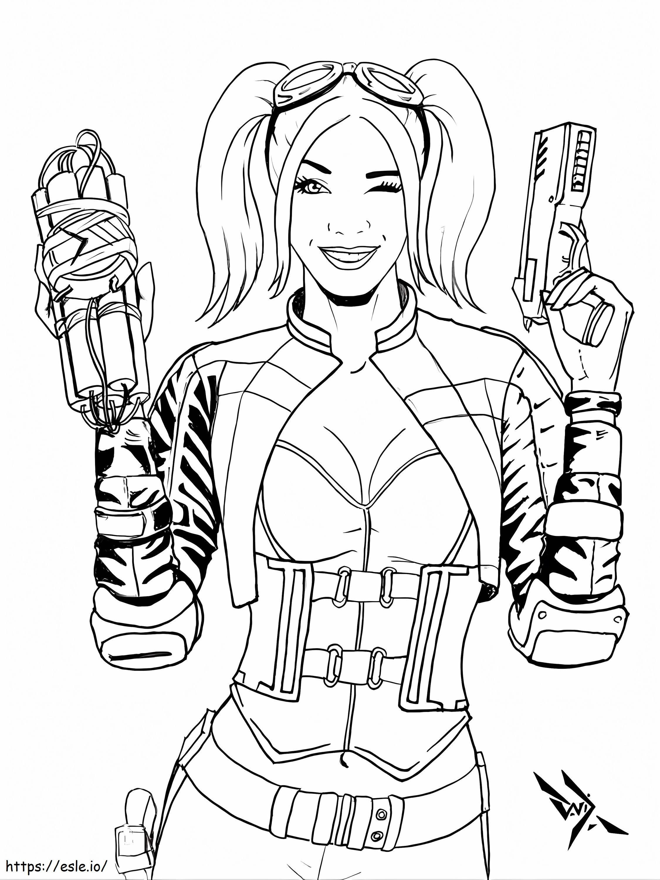 Harley Quinn con dos pistolas para colorear