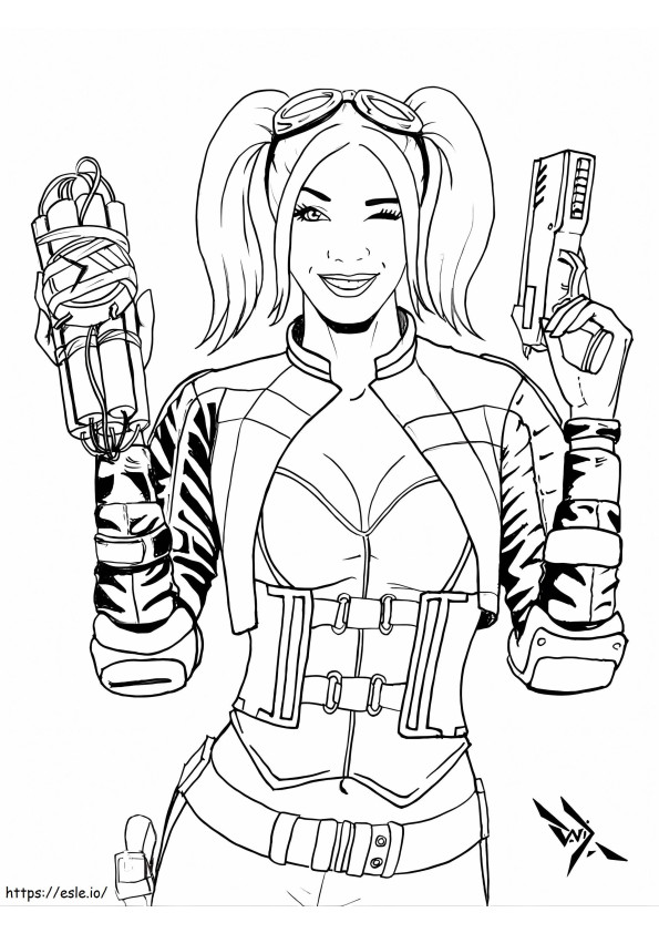 Harley Quinn Dengan Dua Senjata Gambar Mewarnai