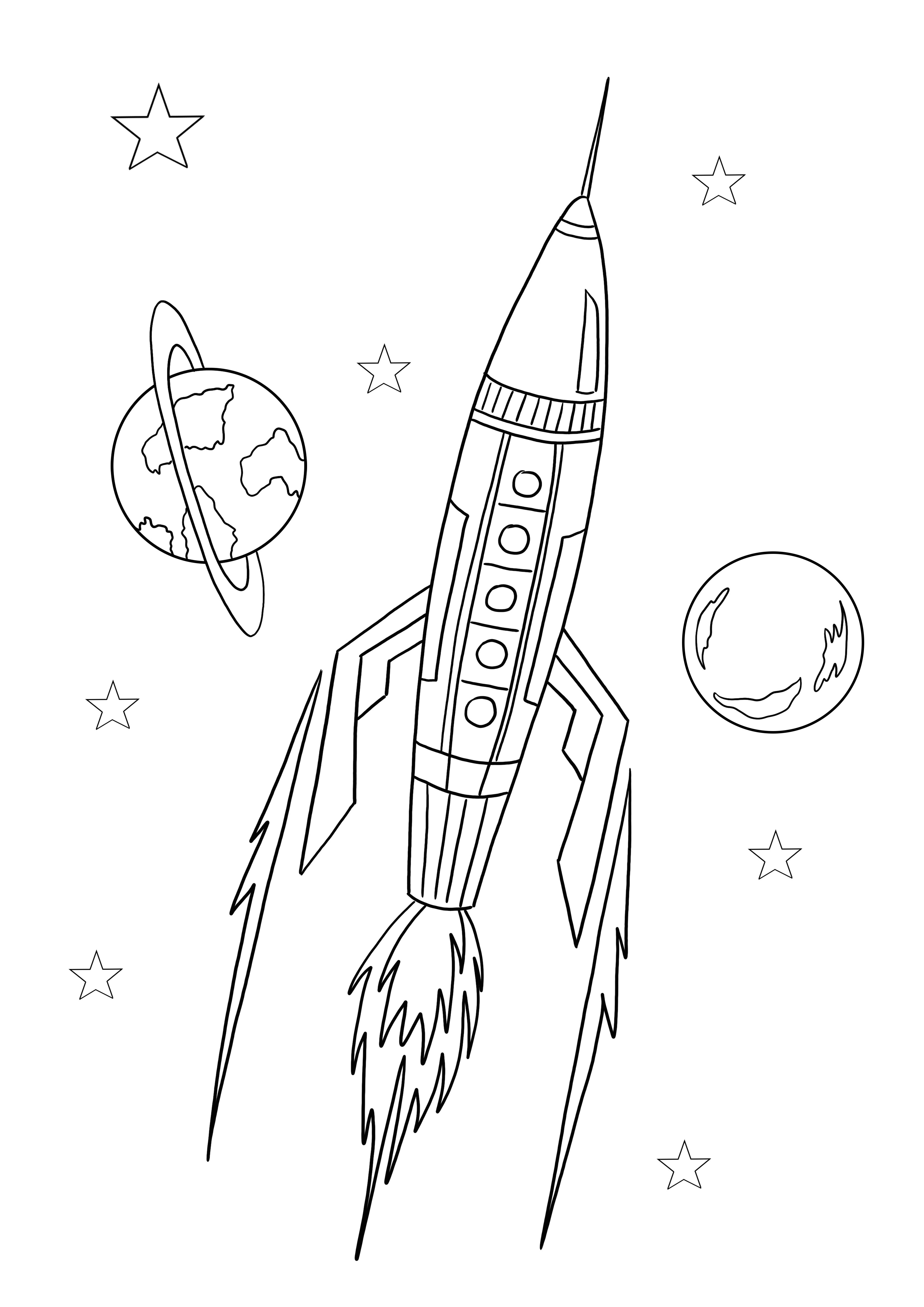 Spaceship and planets to print or download for free and color