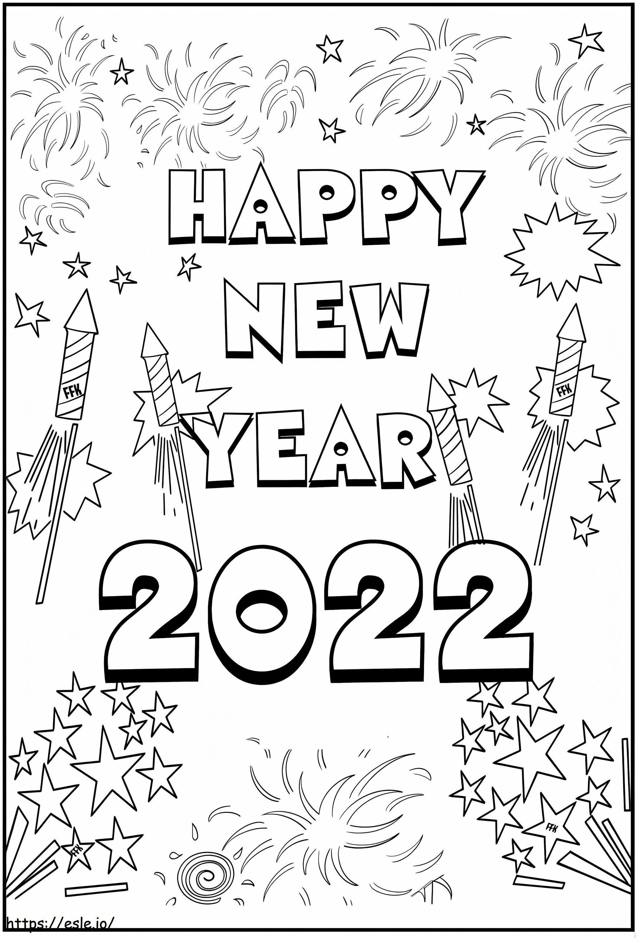 Szczęśliwego Nowego Roku 2022 z fajerwerkami kolorowanka