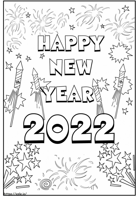 Happy New Year 2022 With Fireworks coloring page