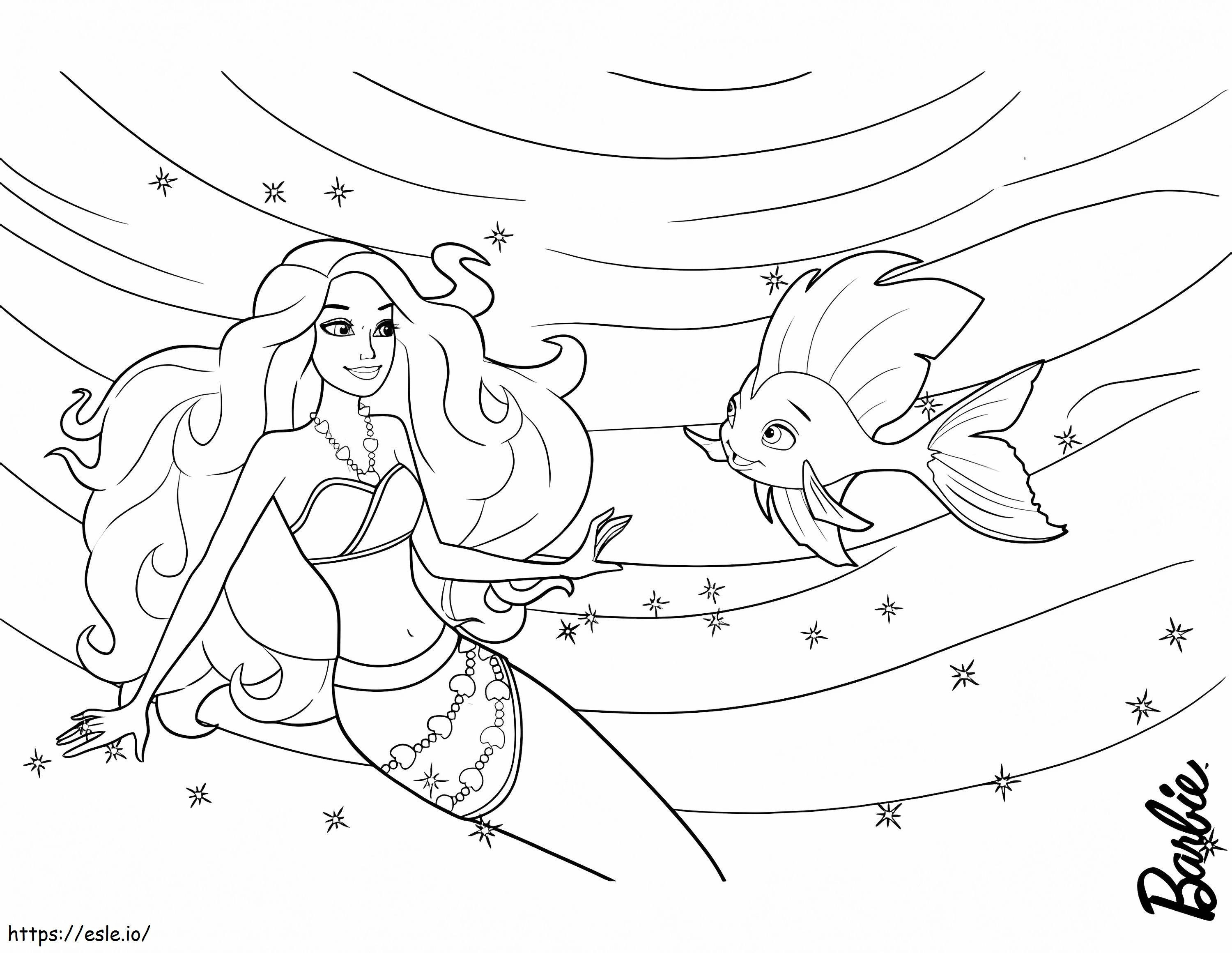 Barbie Mermaid And Fish Friend coloring page