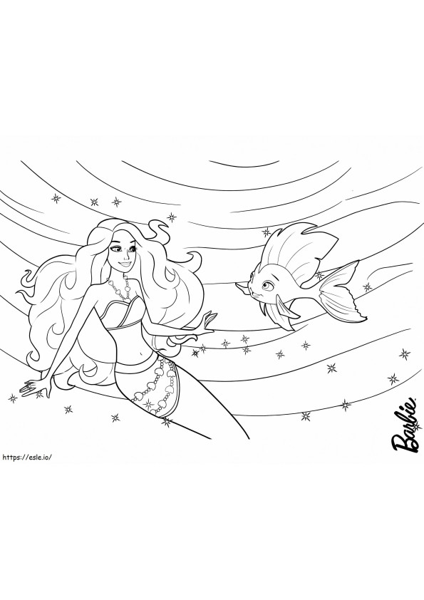 Barbie Mermaid And Fish Friend coloring page