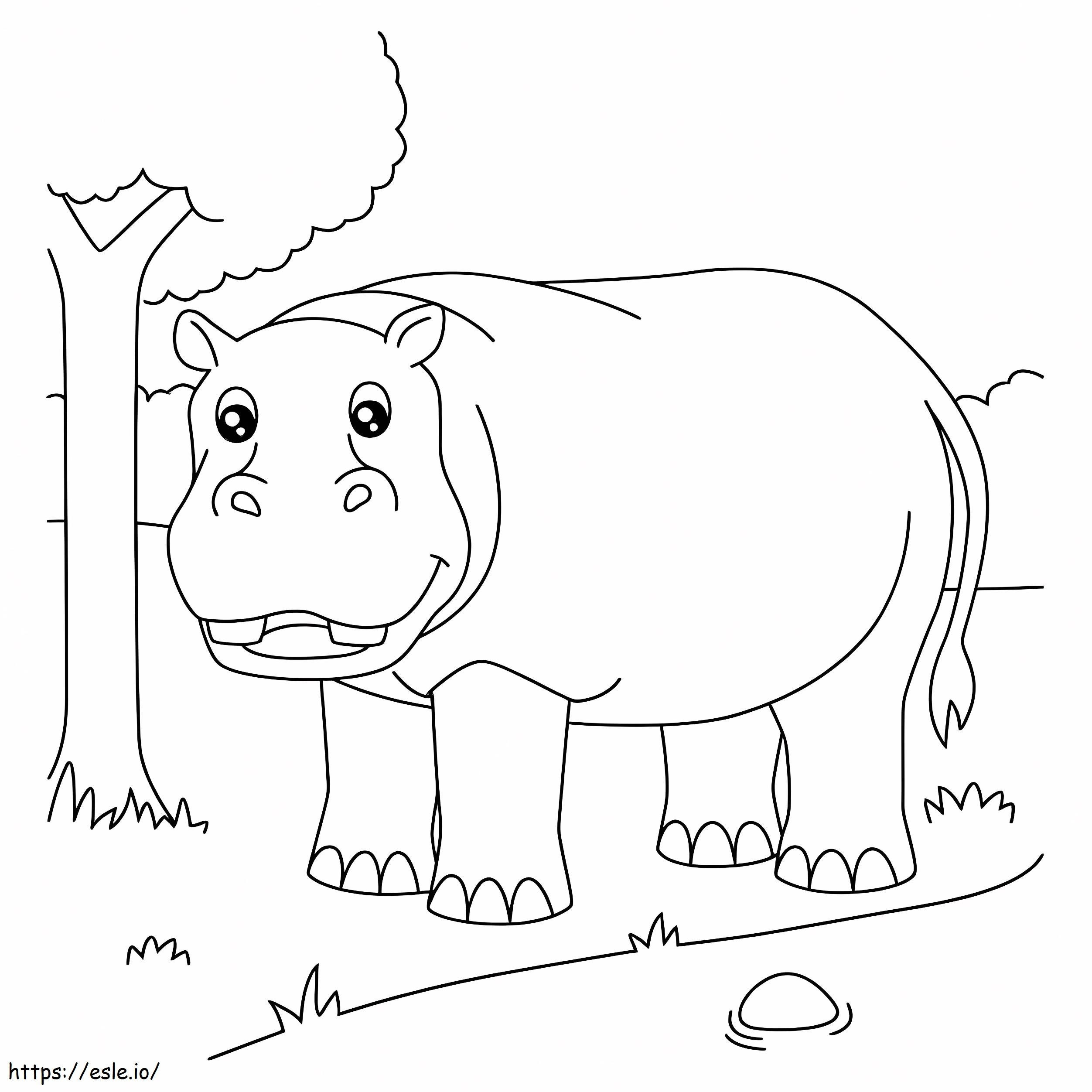 Coloriage Hippopotame et arbre à imprimer dessin