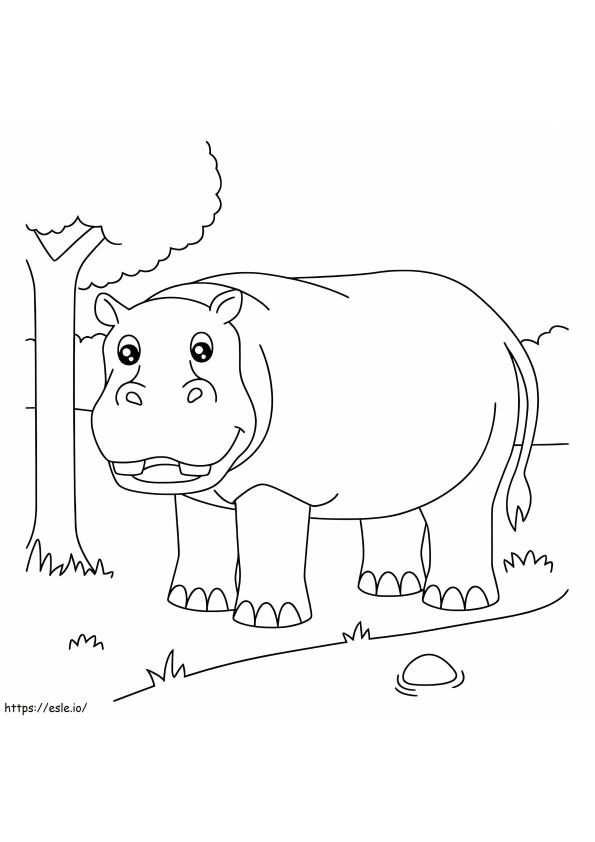 Hippopotamus And Tree coloring page