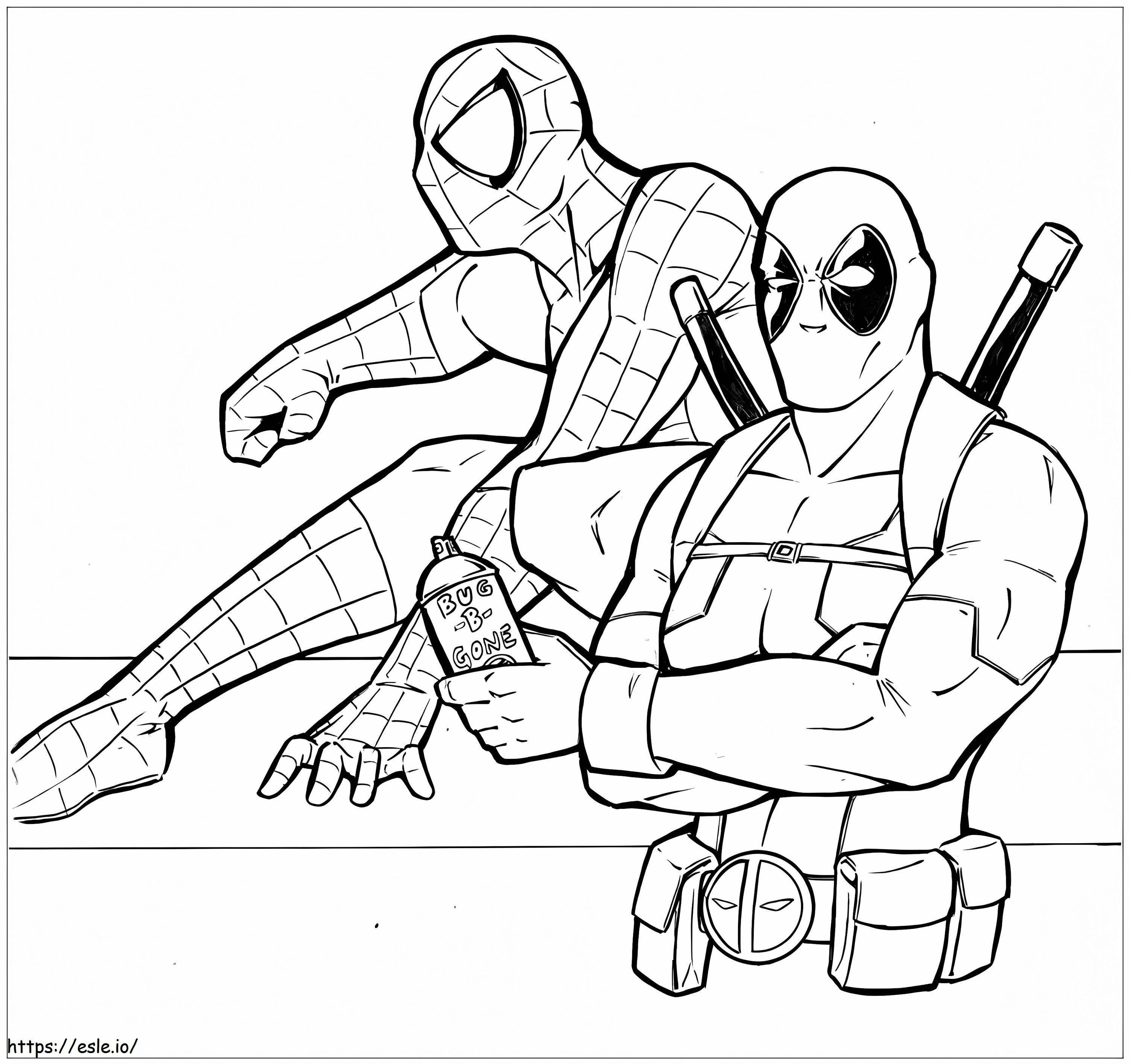 Coloriage Deadpool et Spider-Man à imprimer dessin