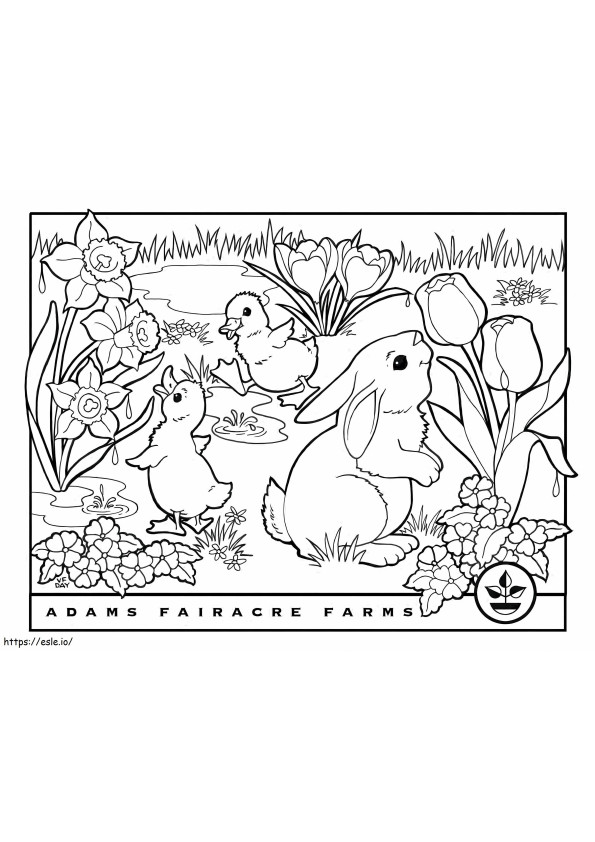 Coloriage Pâques des deux canards et du lapin à imprimer dessin