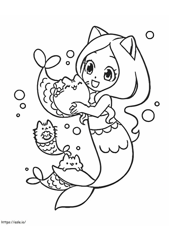 Pusheen With Mermaid coloring page