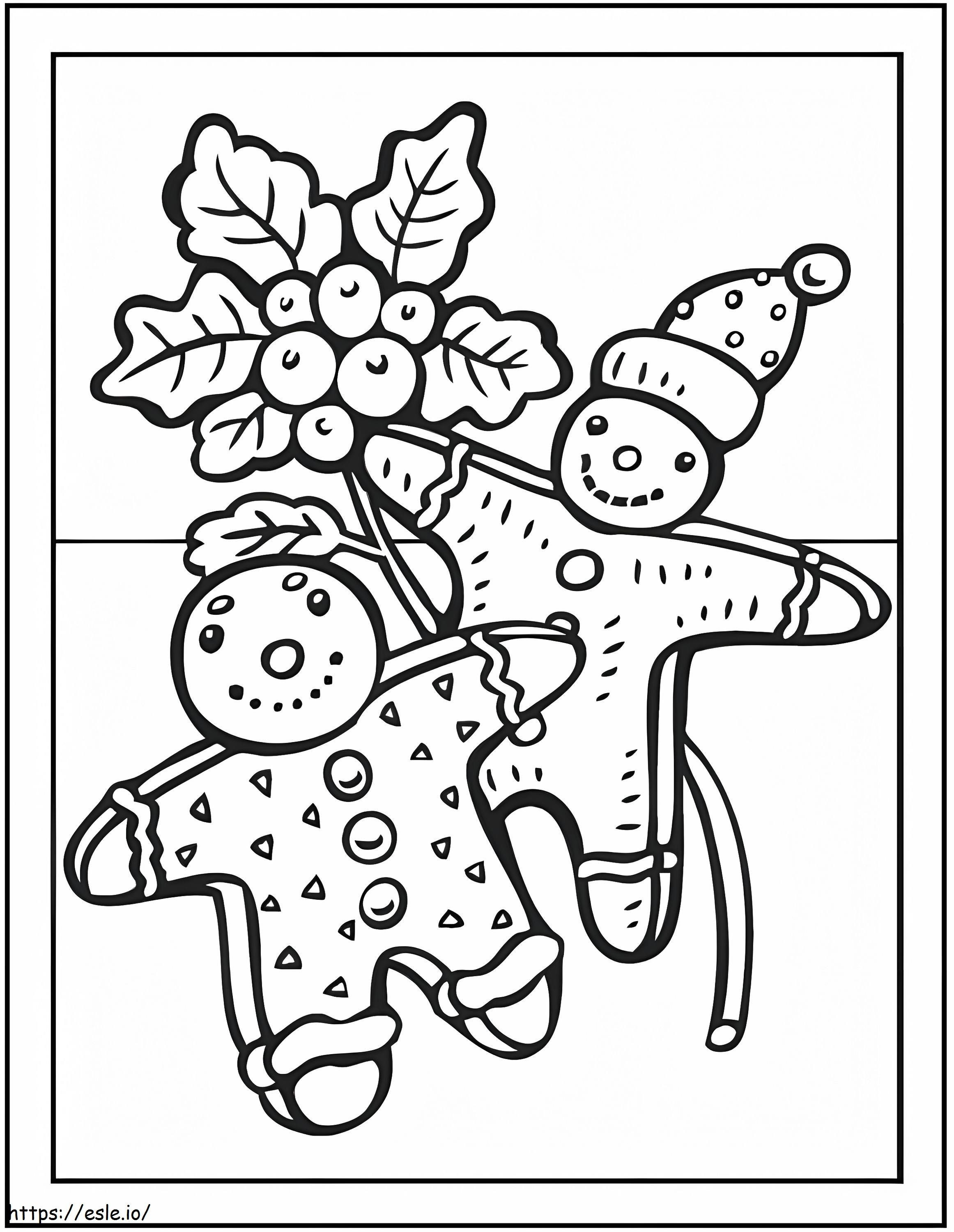 Dois bonecos de gengibre e uma árvore para colorir