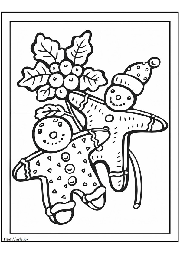 Coloriage Deux bonhommes en pain d'épice et un arbre à imprimer dessin