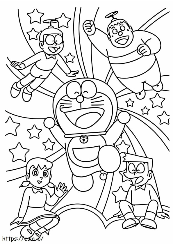 Coloriage Nobita et équipe amusante à imprimer dessin