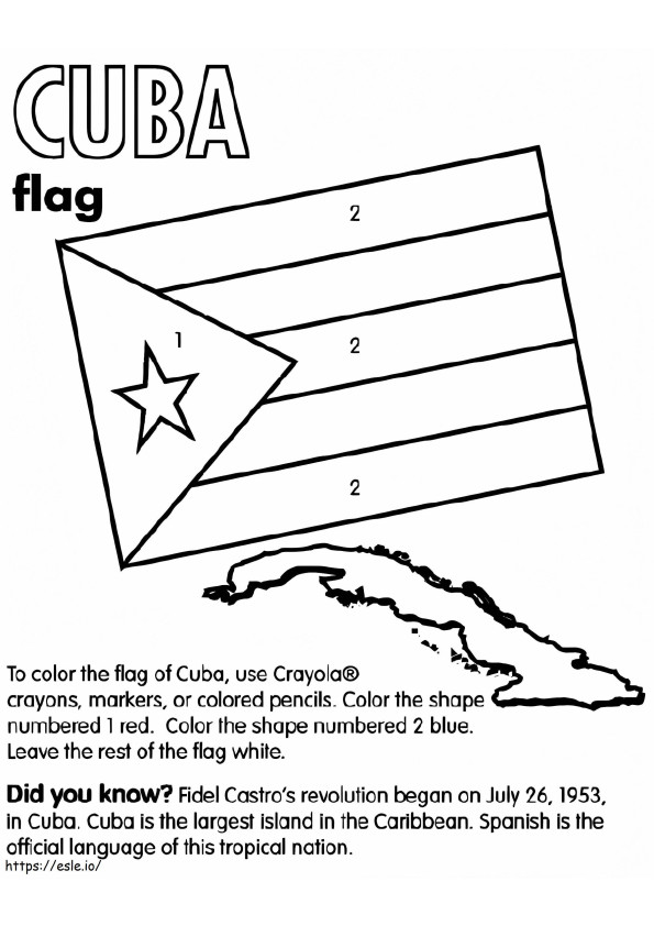 Cuba-kaart en vlag kleurplaat
