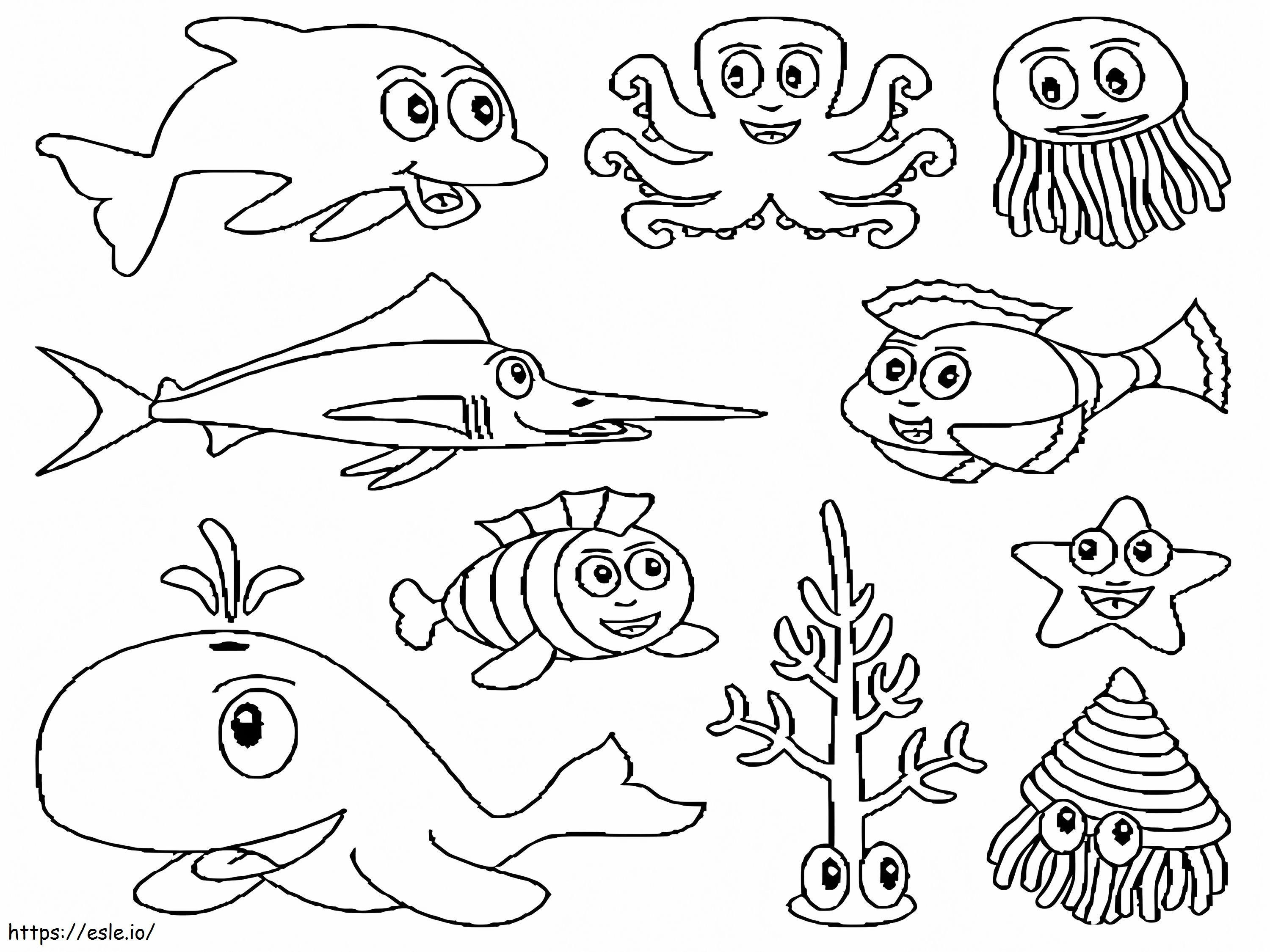 Funny Sea Animals coloring page