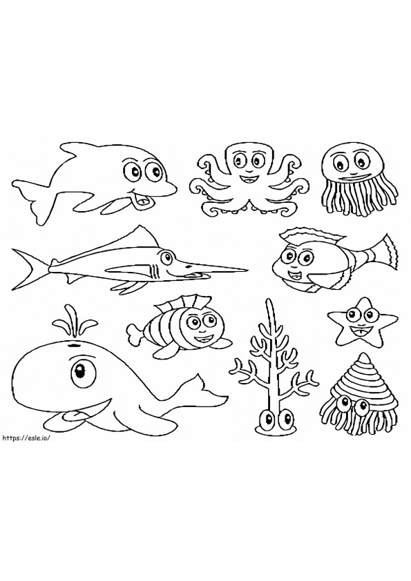 Funny Sea Animals coloring page