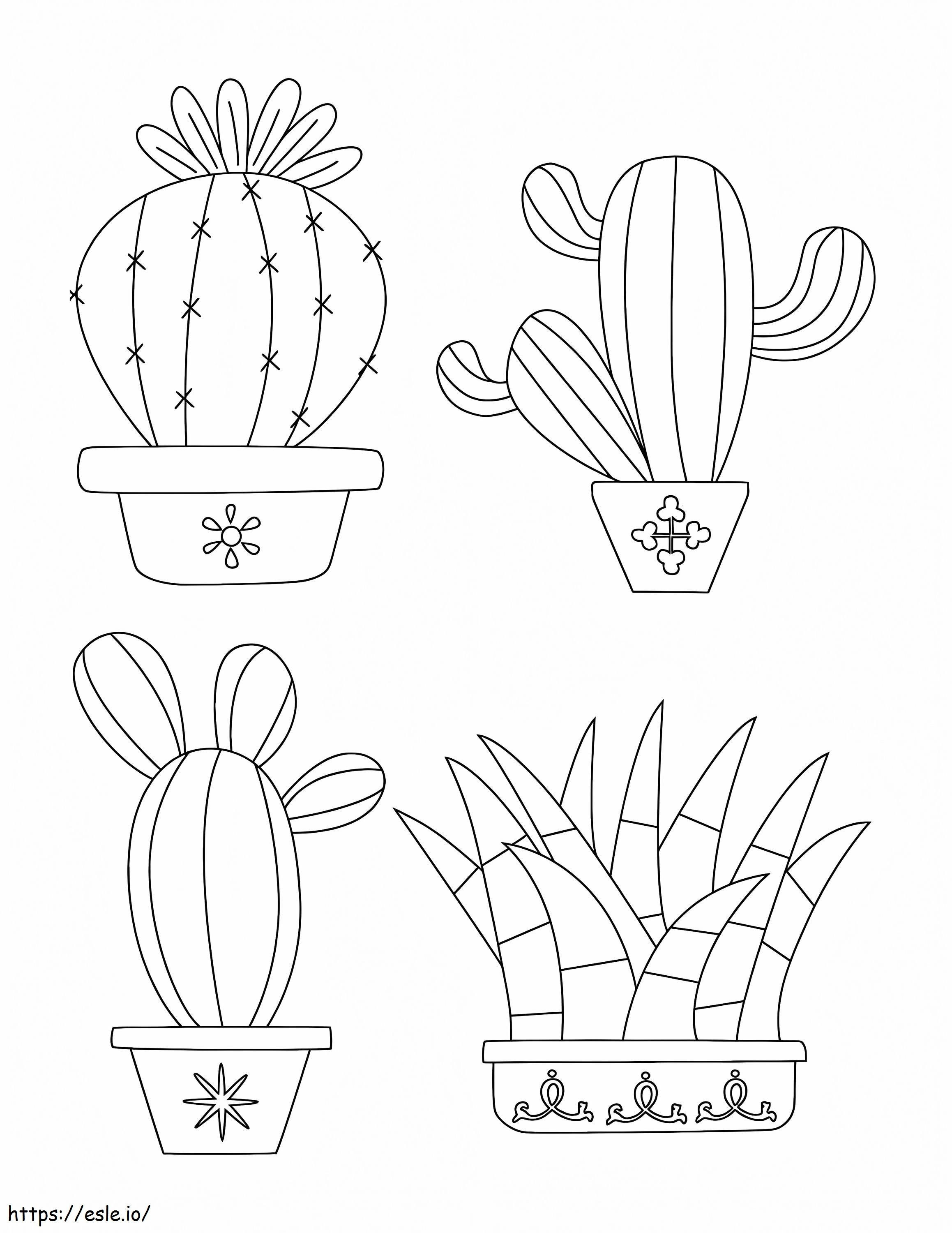 Basic Four Pot Cactus coloring page