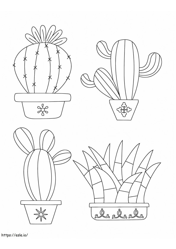 Cactus básico de cuatro macetas para colorear