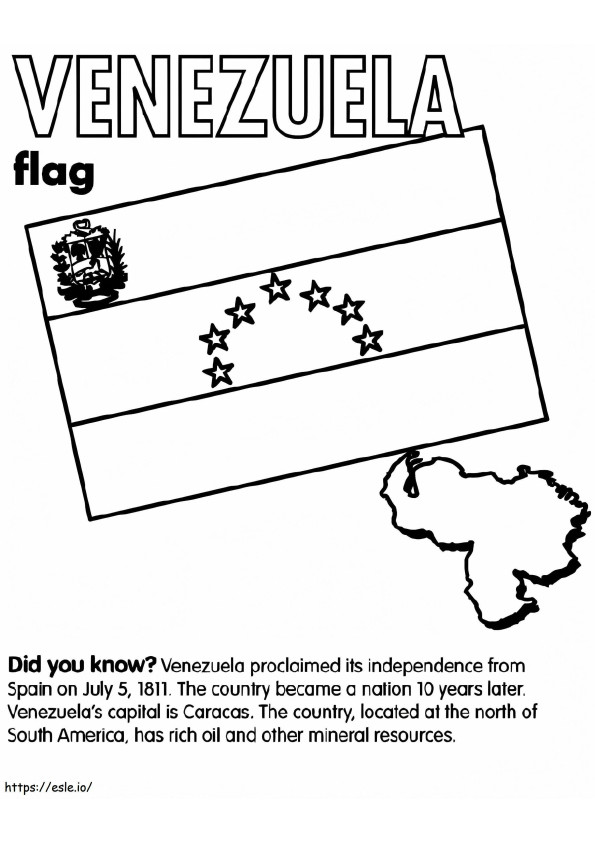 Vlag en kaart van Venezuela kleurplaat