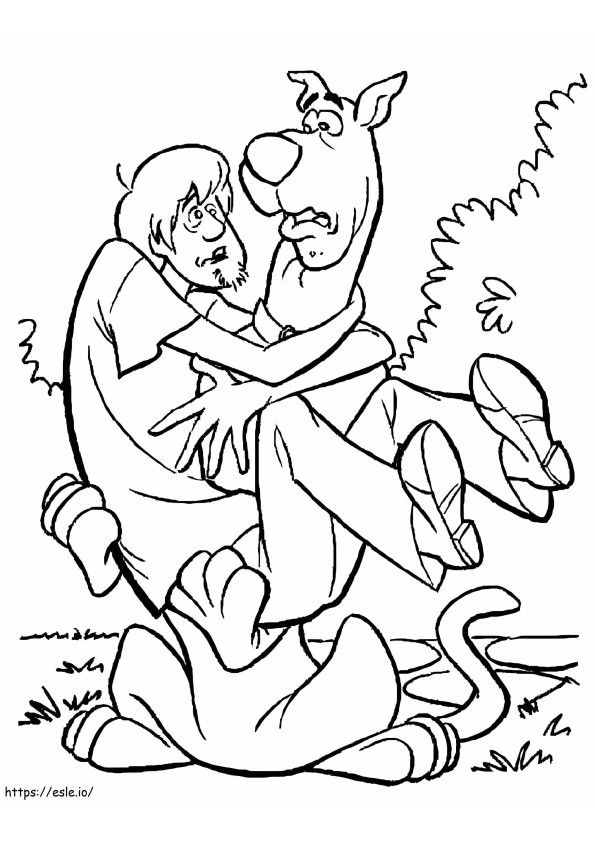 Coloriage Shaggy Rogers dans les bras de Scooby Doo à imprimer dessin