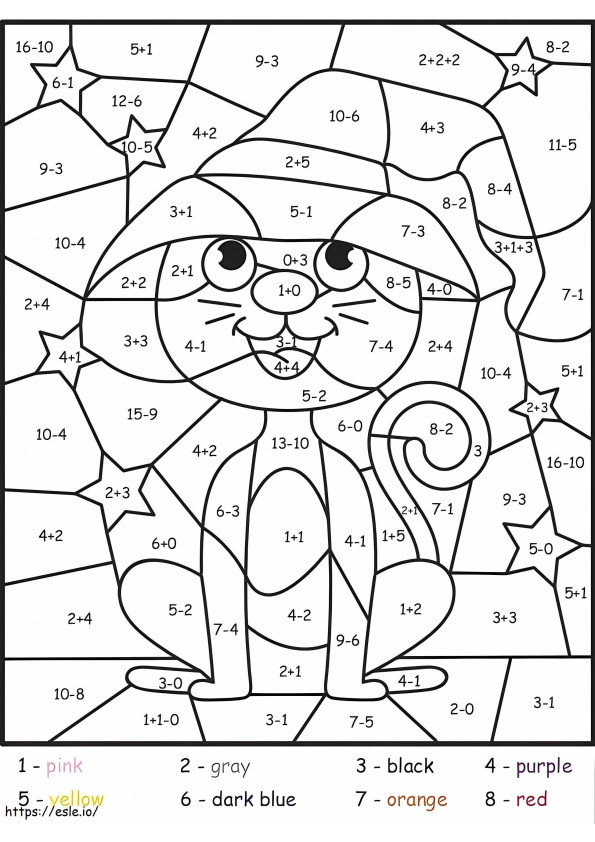 Hexenkatzenfarbe nach Zahlen ausmalbilder
