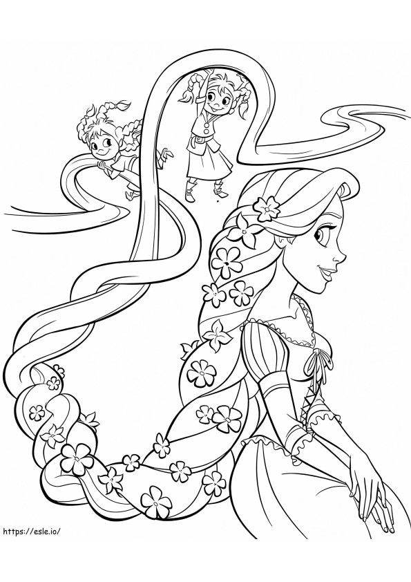 Princesa Rapunzel e crianças para colorir