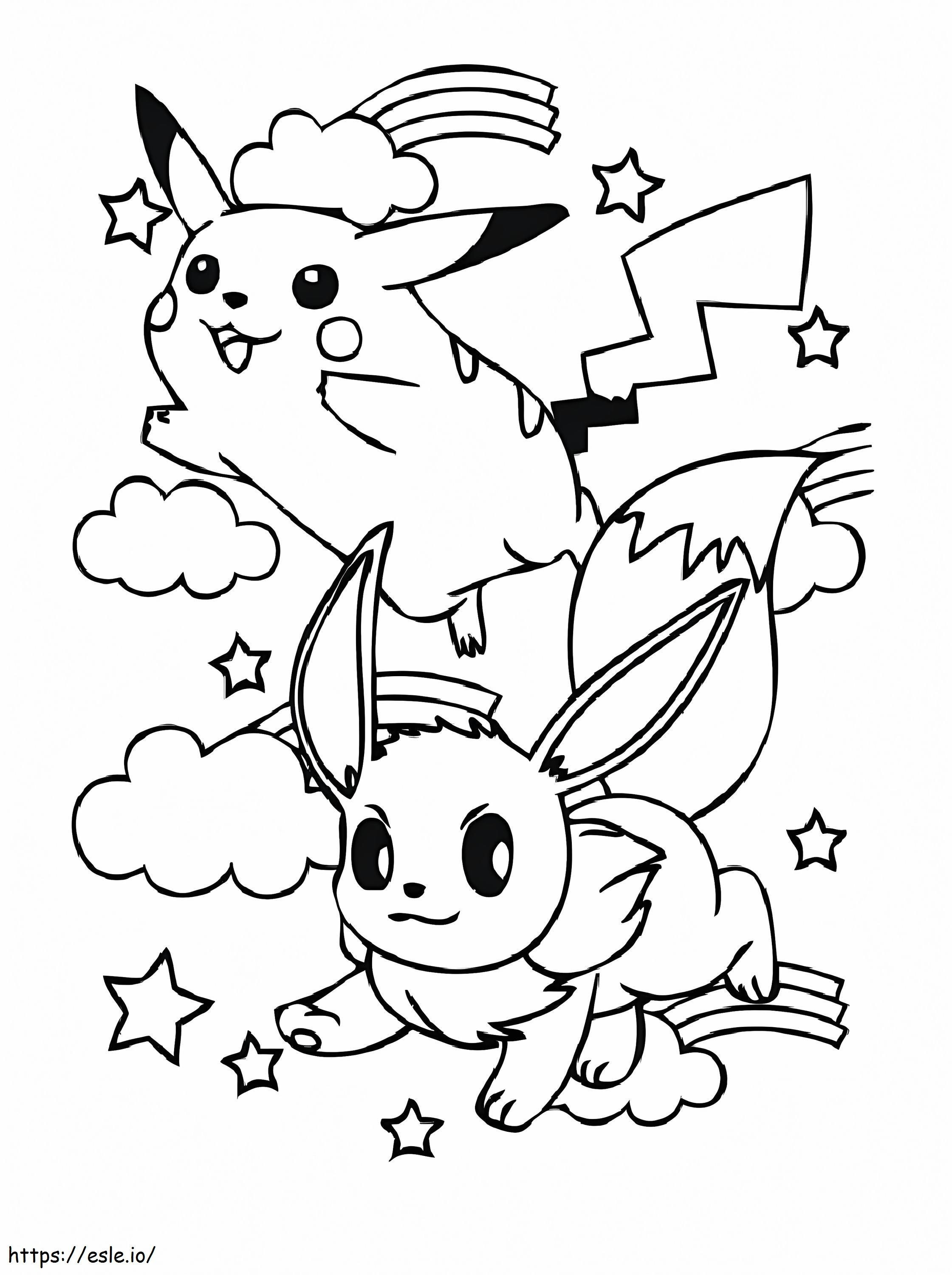 Lindo Eevee și Pikachu de colorat