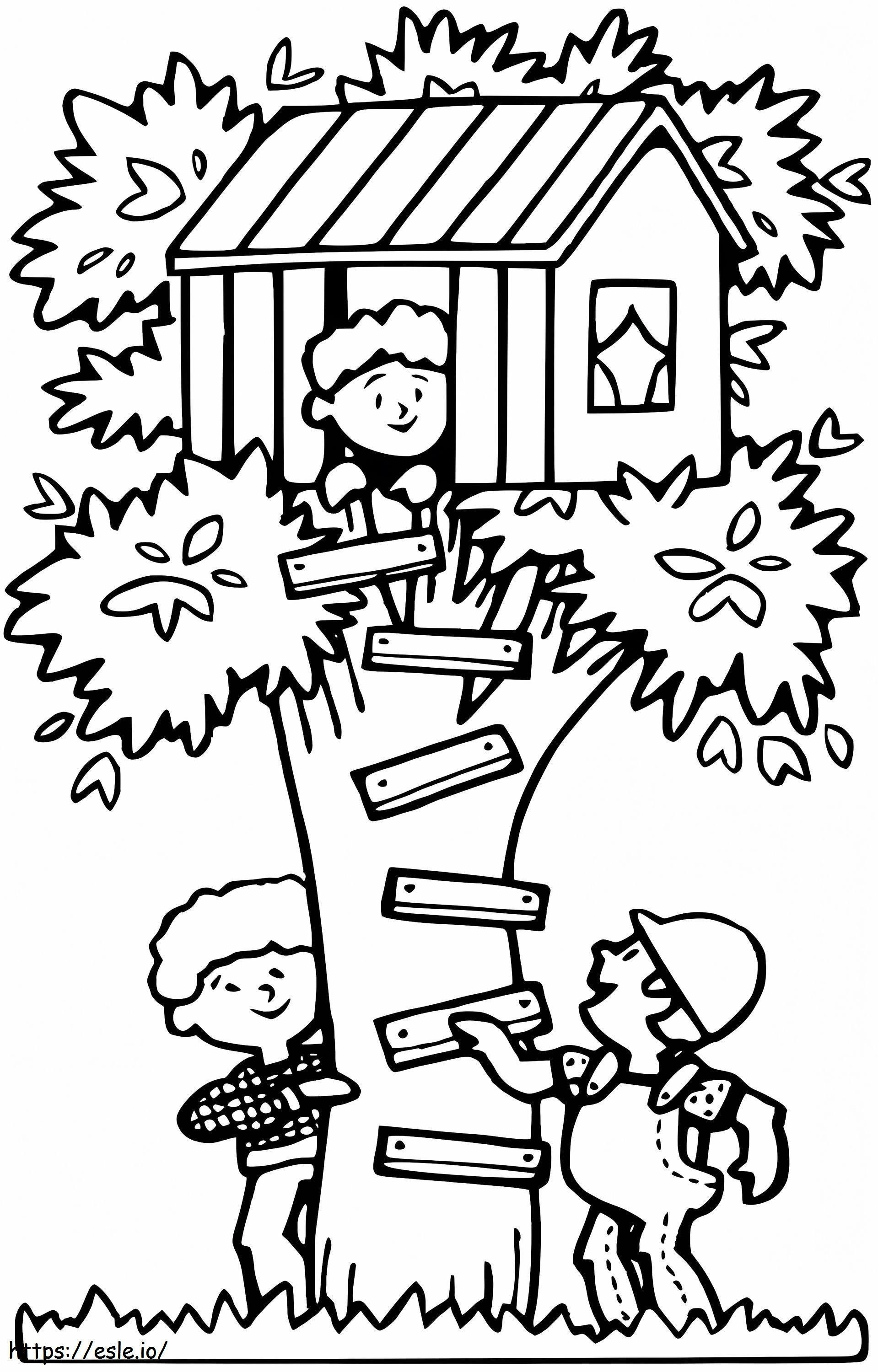 Coloriage Enfants et cabane dans les arbres à imprimer dessin