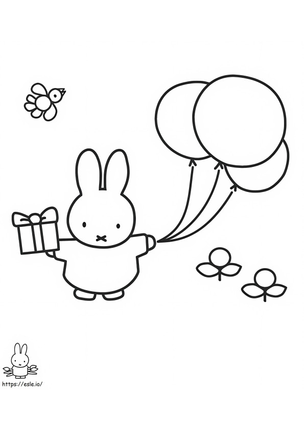 Coloriage Miffy avec un cadeau et des ballons à imprimer dessin