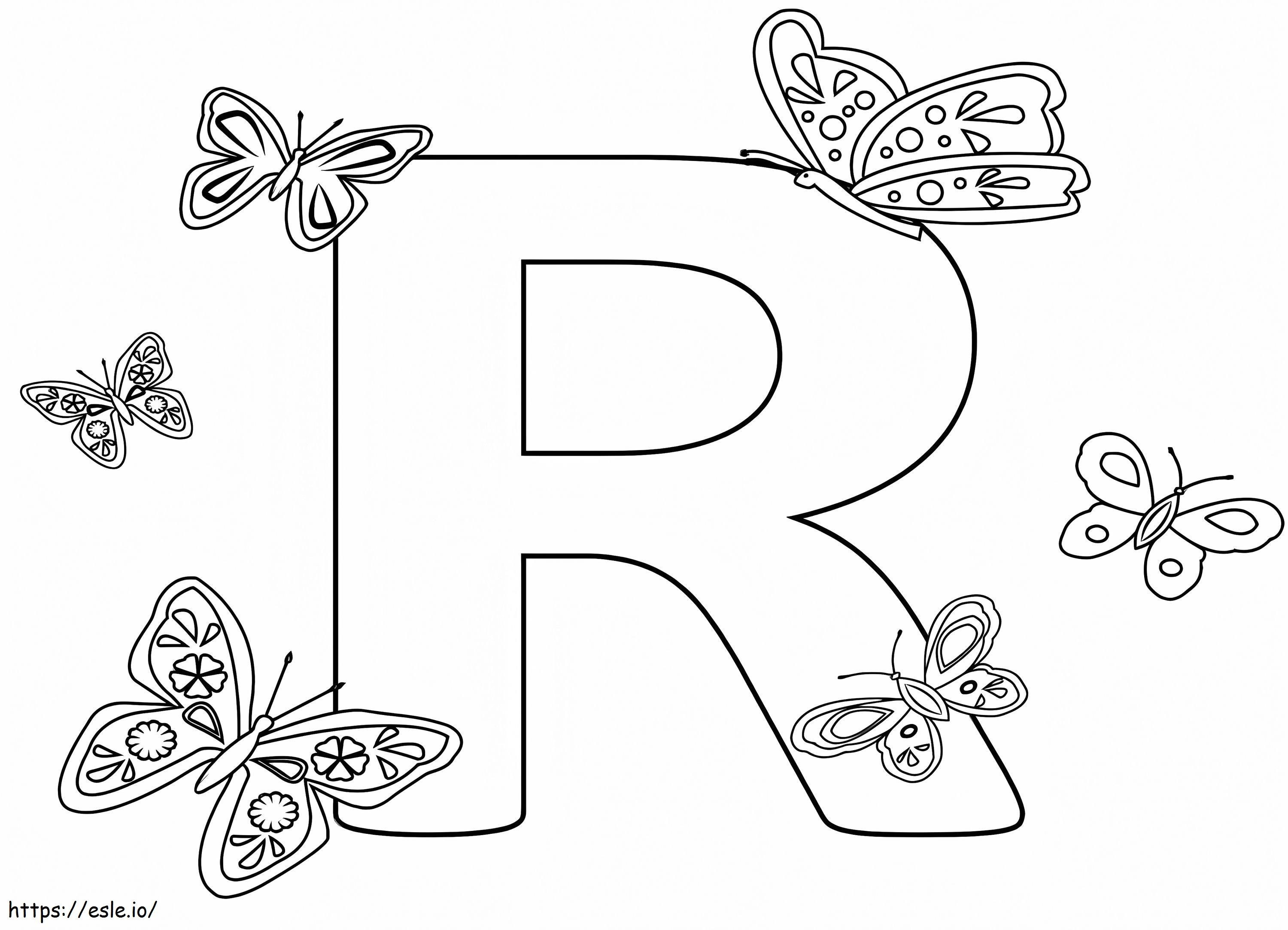 R-kirjain ja perhonen värityskuva