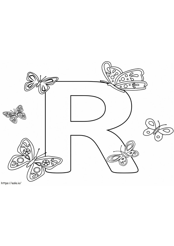 Letra R y mariposa para colorear
