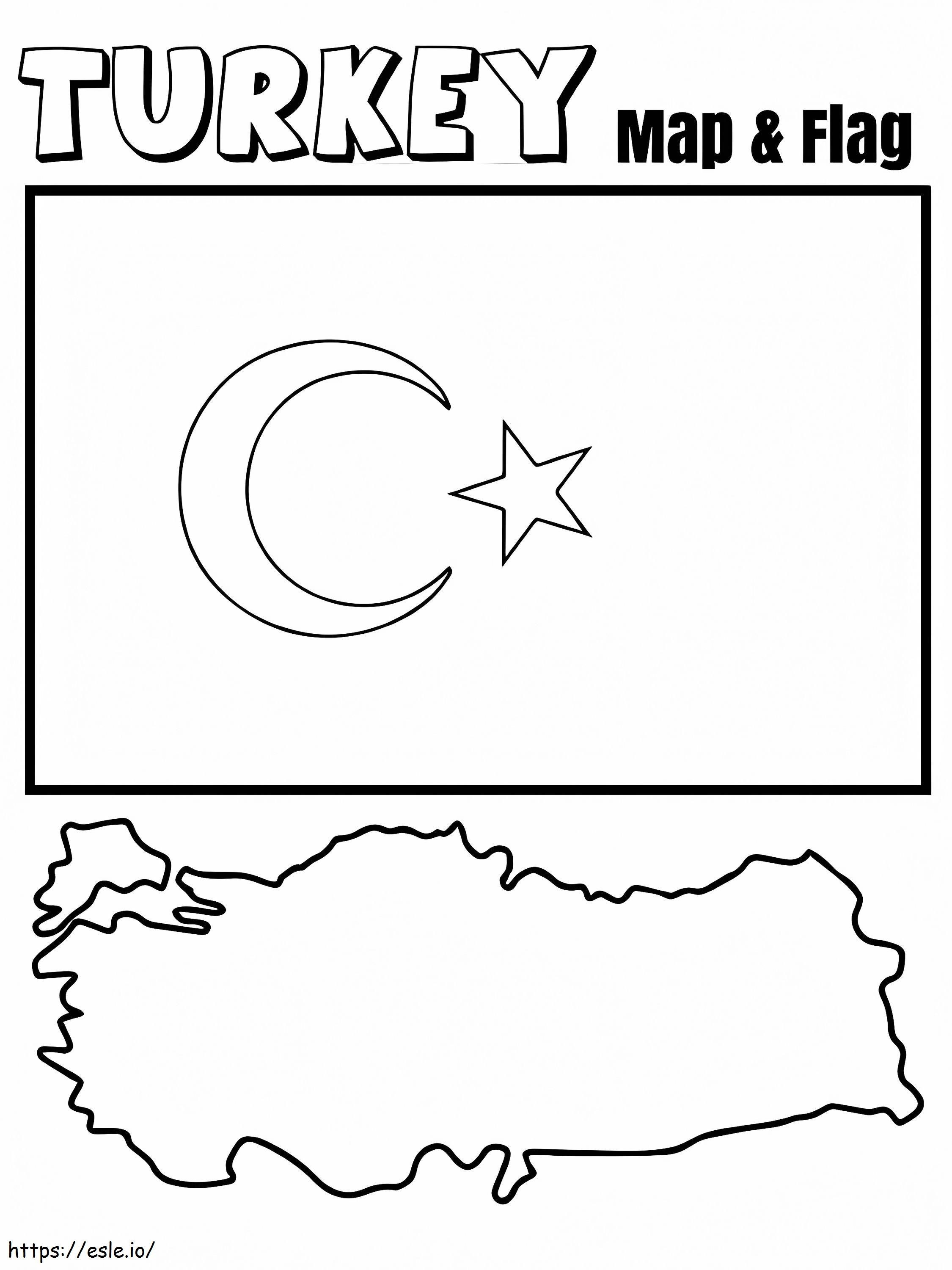 Mapa e bandeira da Turquia para colorir
