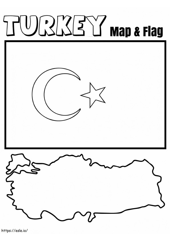 Mapa y bandera de Turquía para colorear