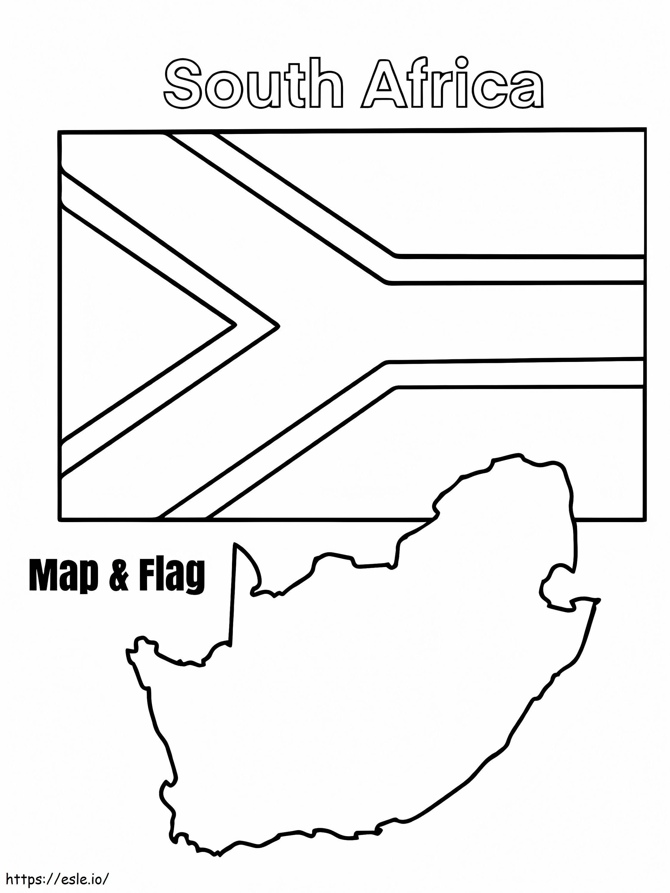 Bendera dan Peta Afrika Selatan Gambar Mewarnai
