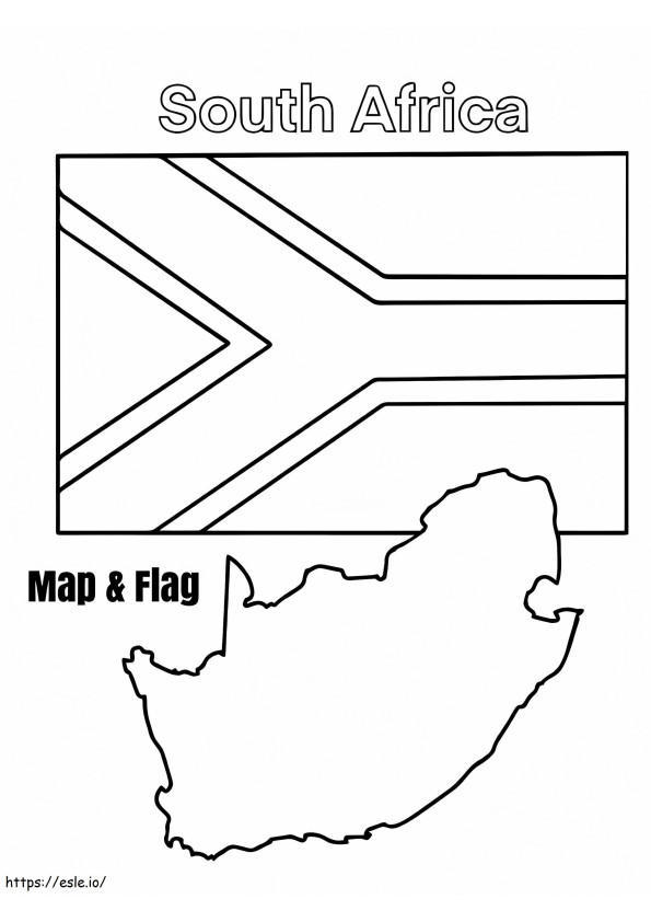 Coloriage Drapeau et carte de l'Afrique du Sud à imprimer dessin