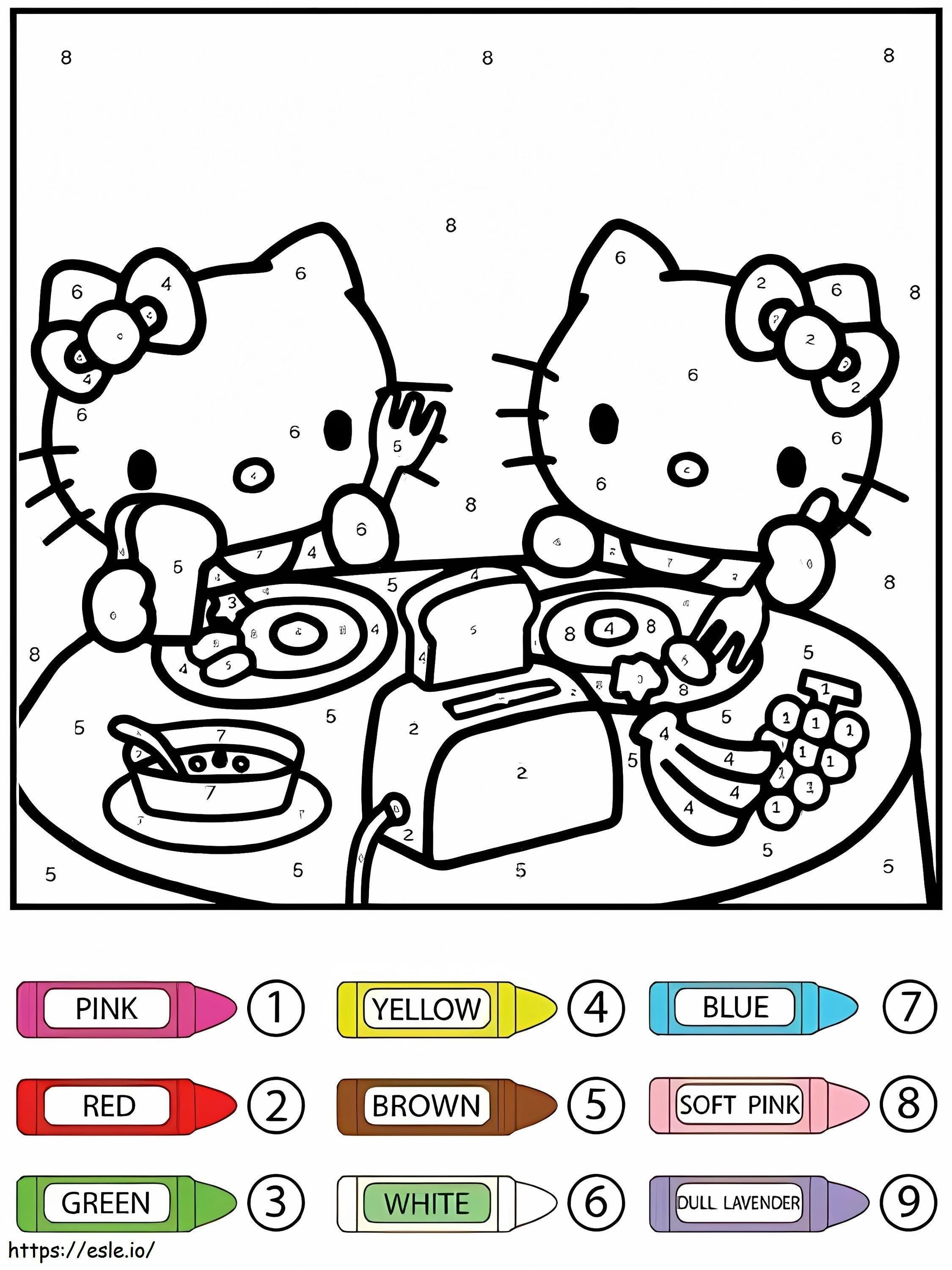 Hello Kitty și Mimmy mănâncă culoare după număr de colorat