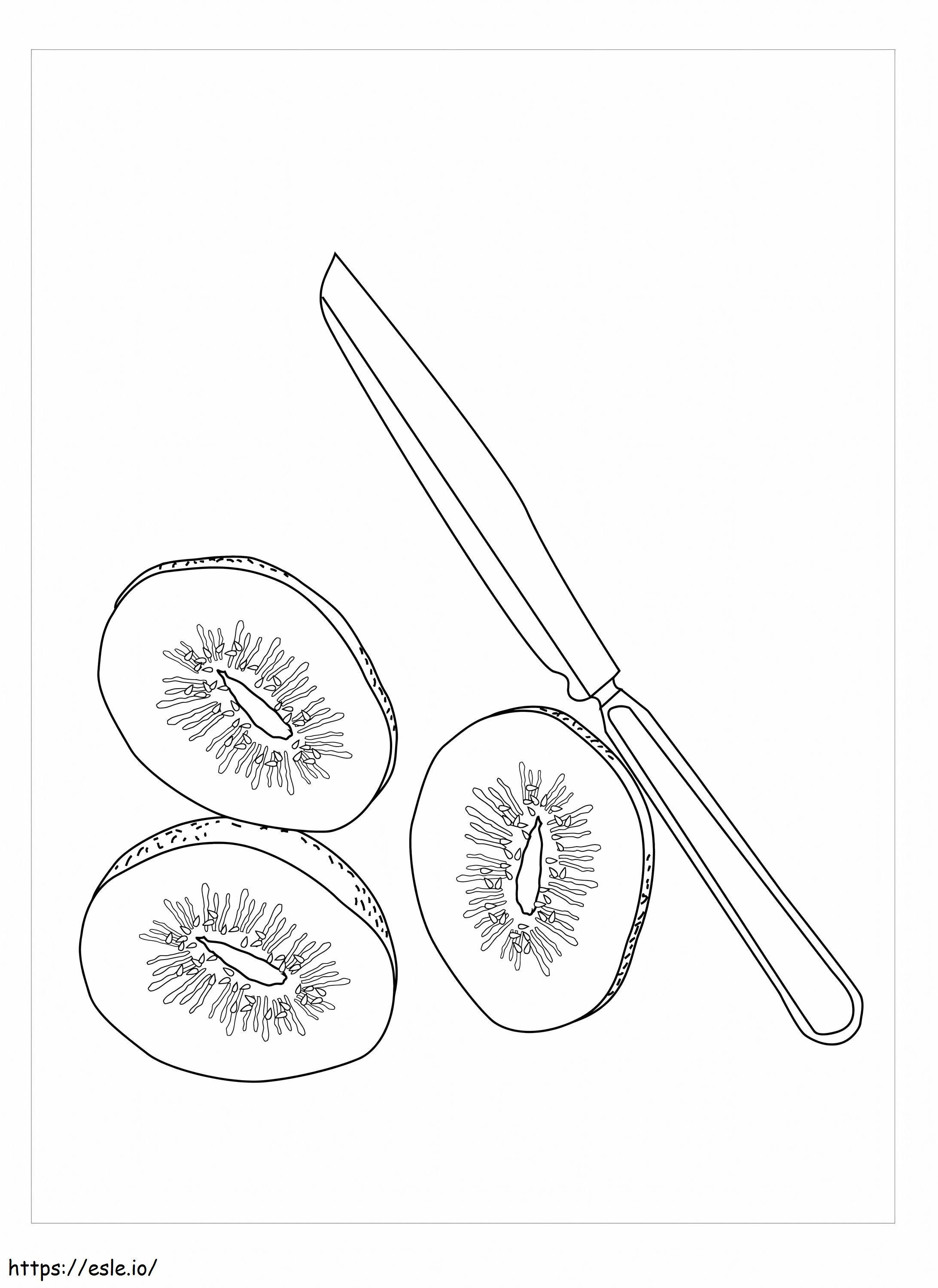 Coloriage Couteau et tranches de kiwi à imprimer dessin