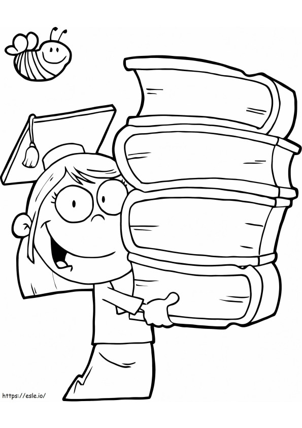 Girl And Books coloring page