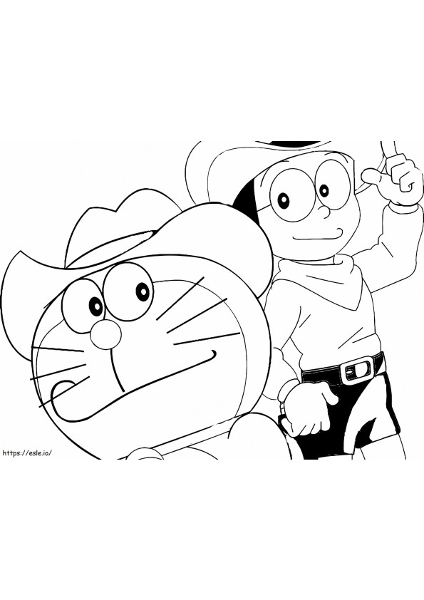 Nobita ja Doraemon Cowboy värityskuva