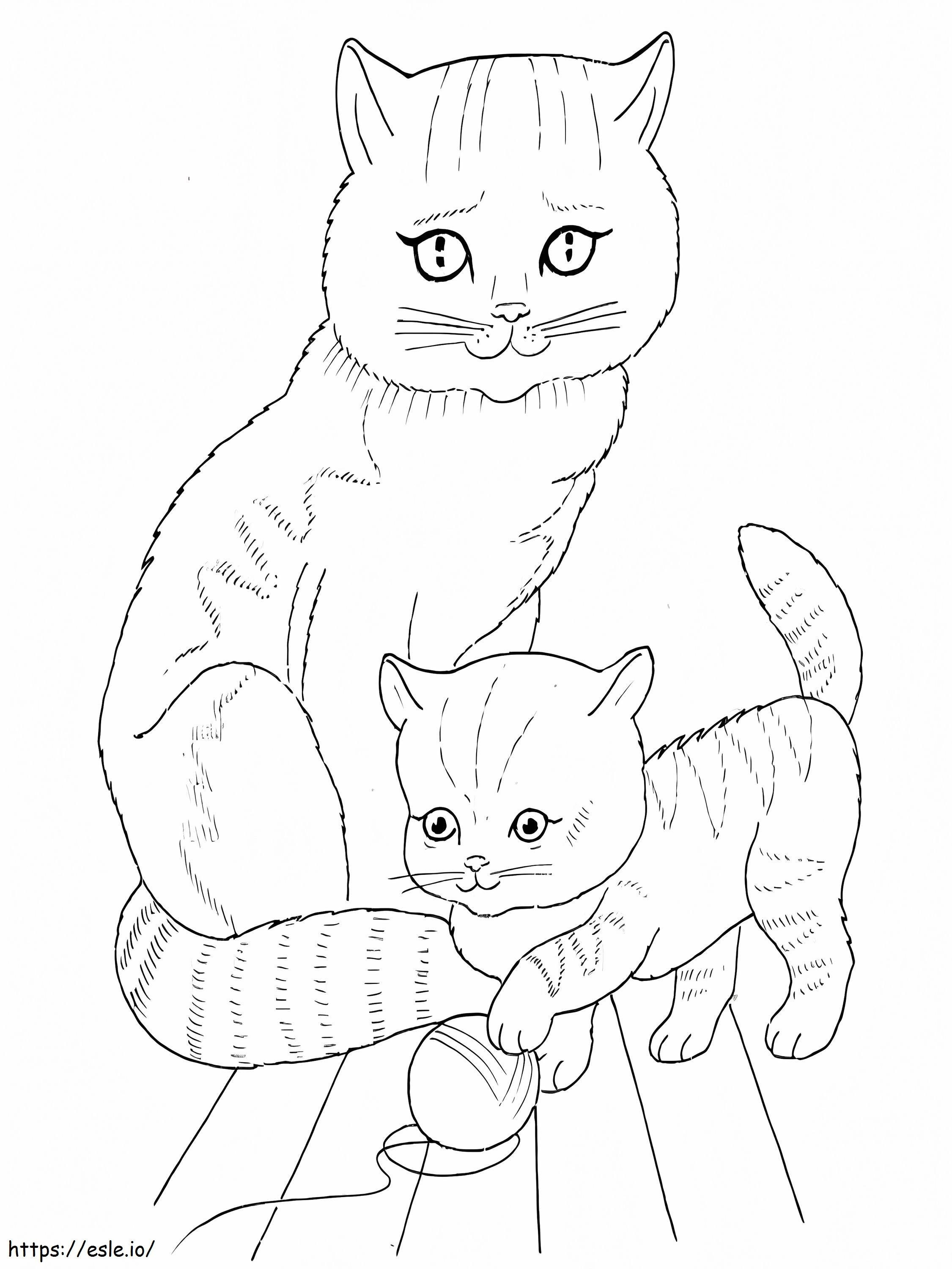 Coloriage 1585037697 Chat mère et chaton à imprimer dessin