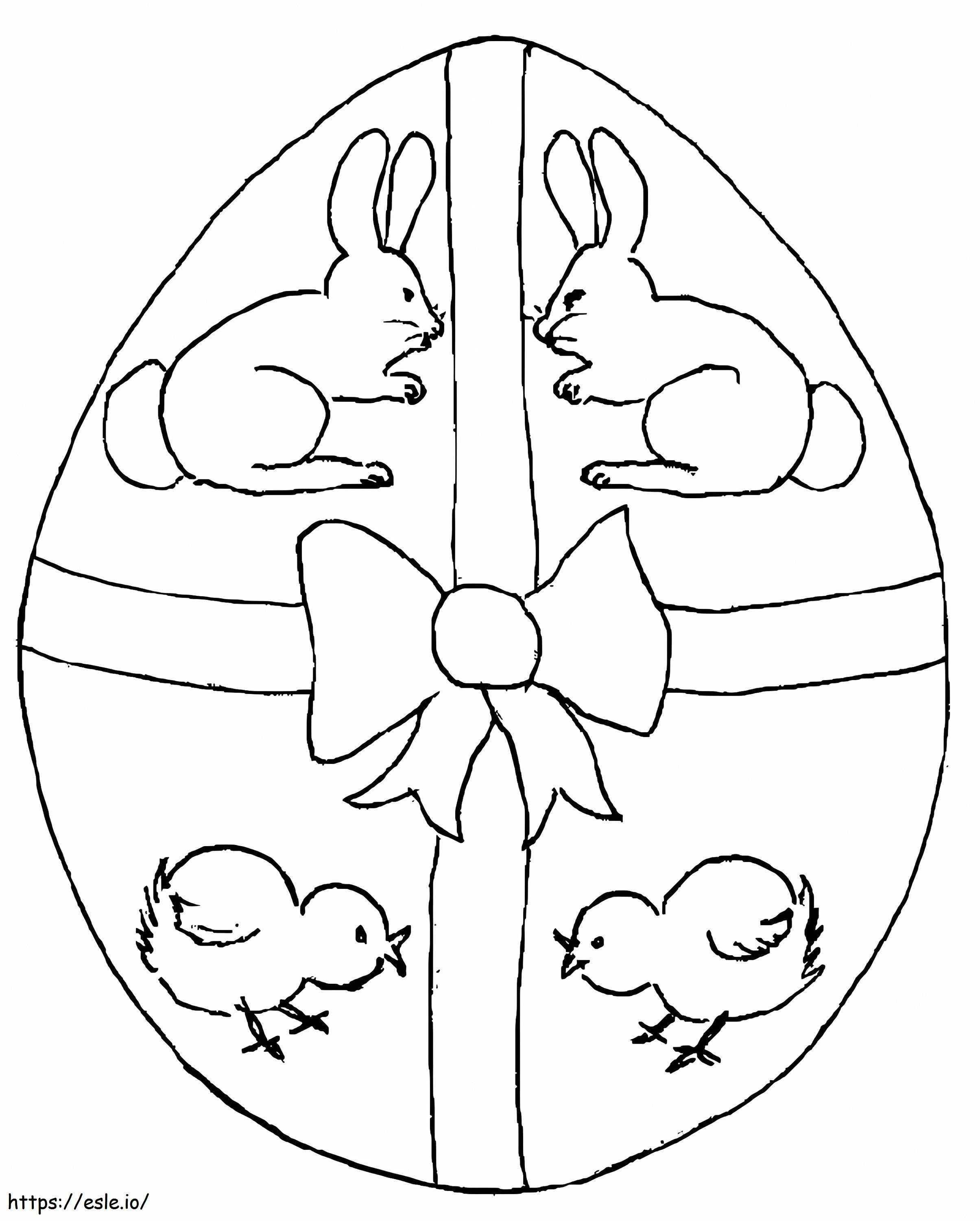 Huevo De Pascua De Conejo Y Gallina para colorear